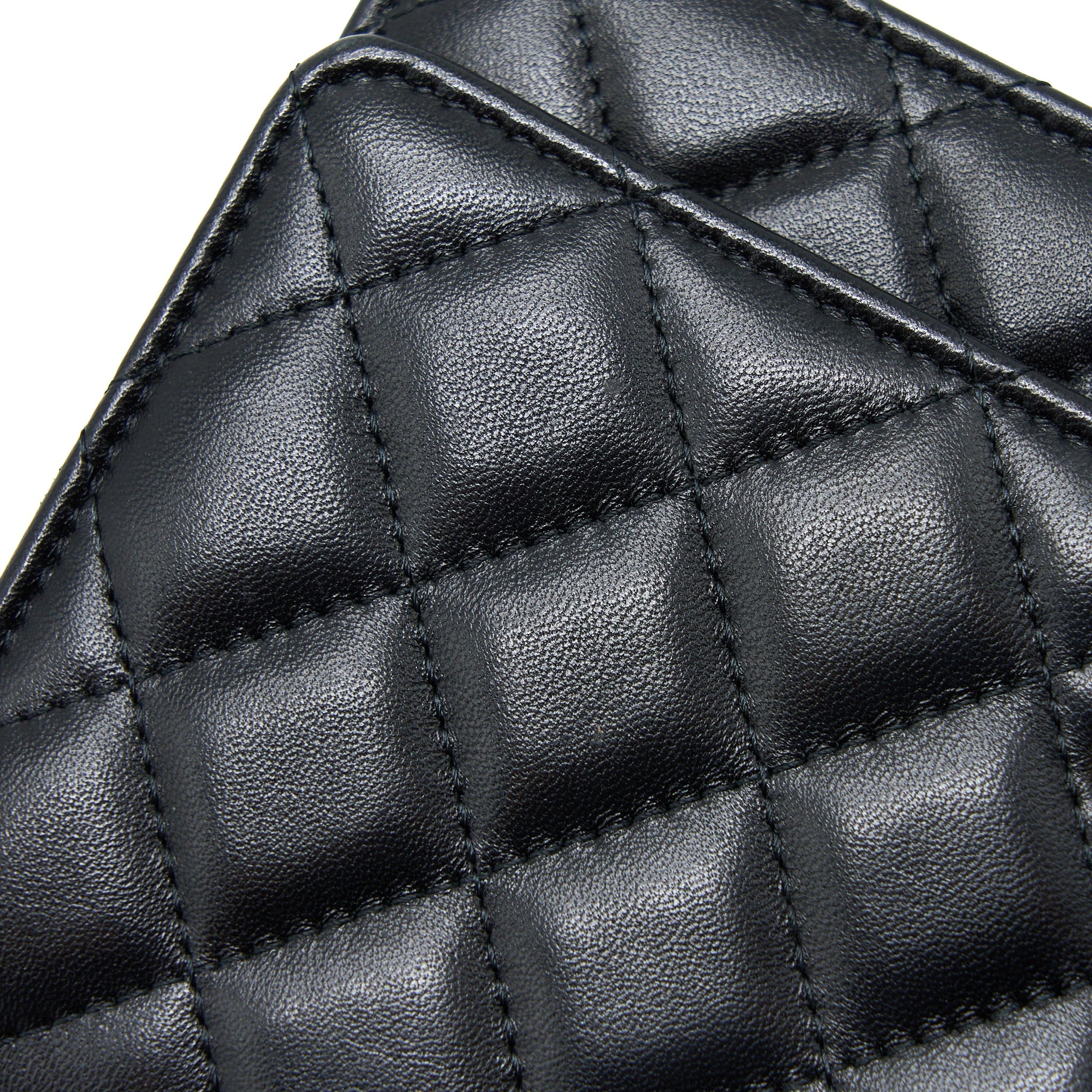 CHANEL QUILTED WALLET ON CHAIN WITH CAMELLIA CHAIN LAMBSKIN BLACK LGHW