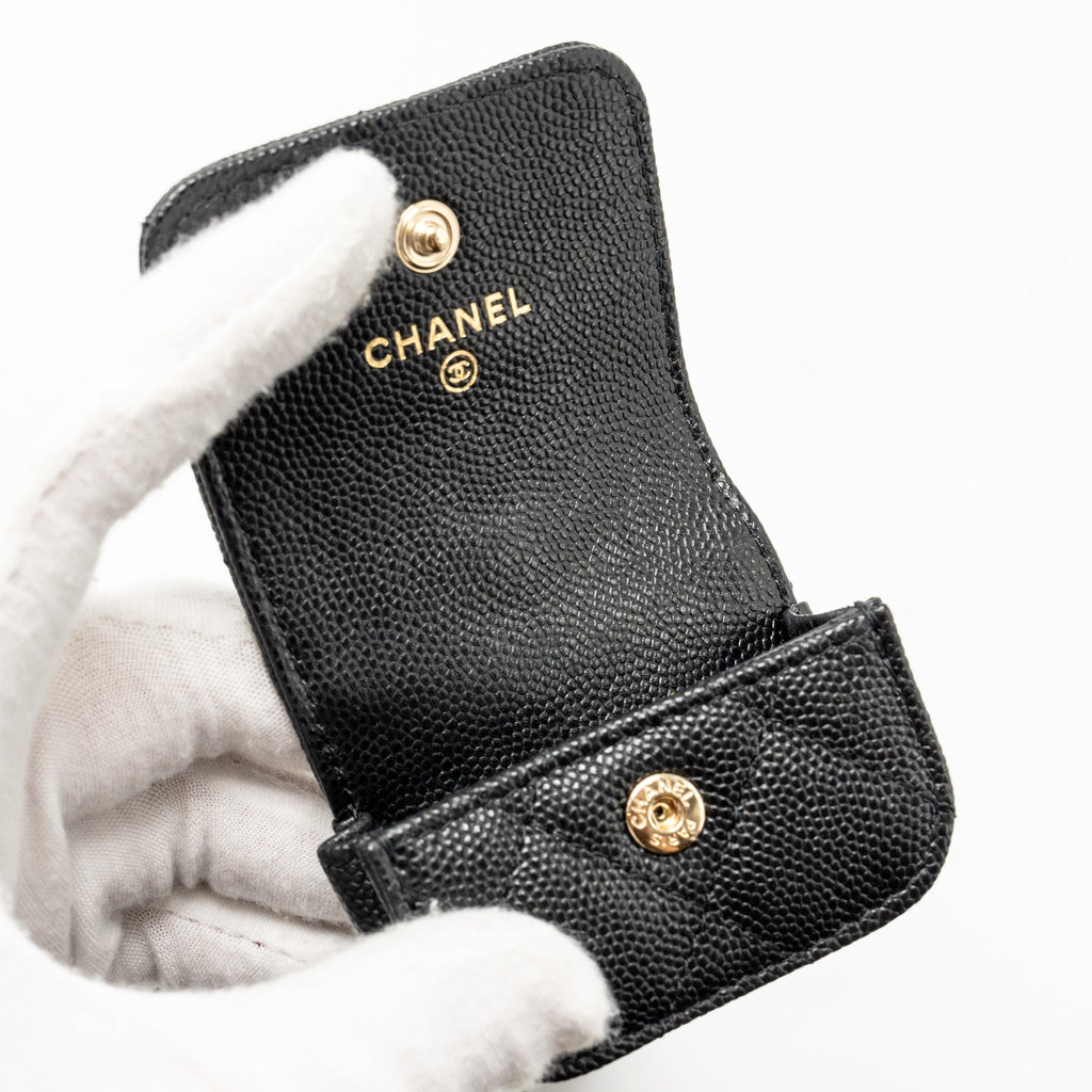 CHANEL CLASSIC PHONE CLUTCH WITH POUCH ON CHAIN CAVIAR BLACK LGHW