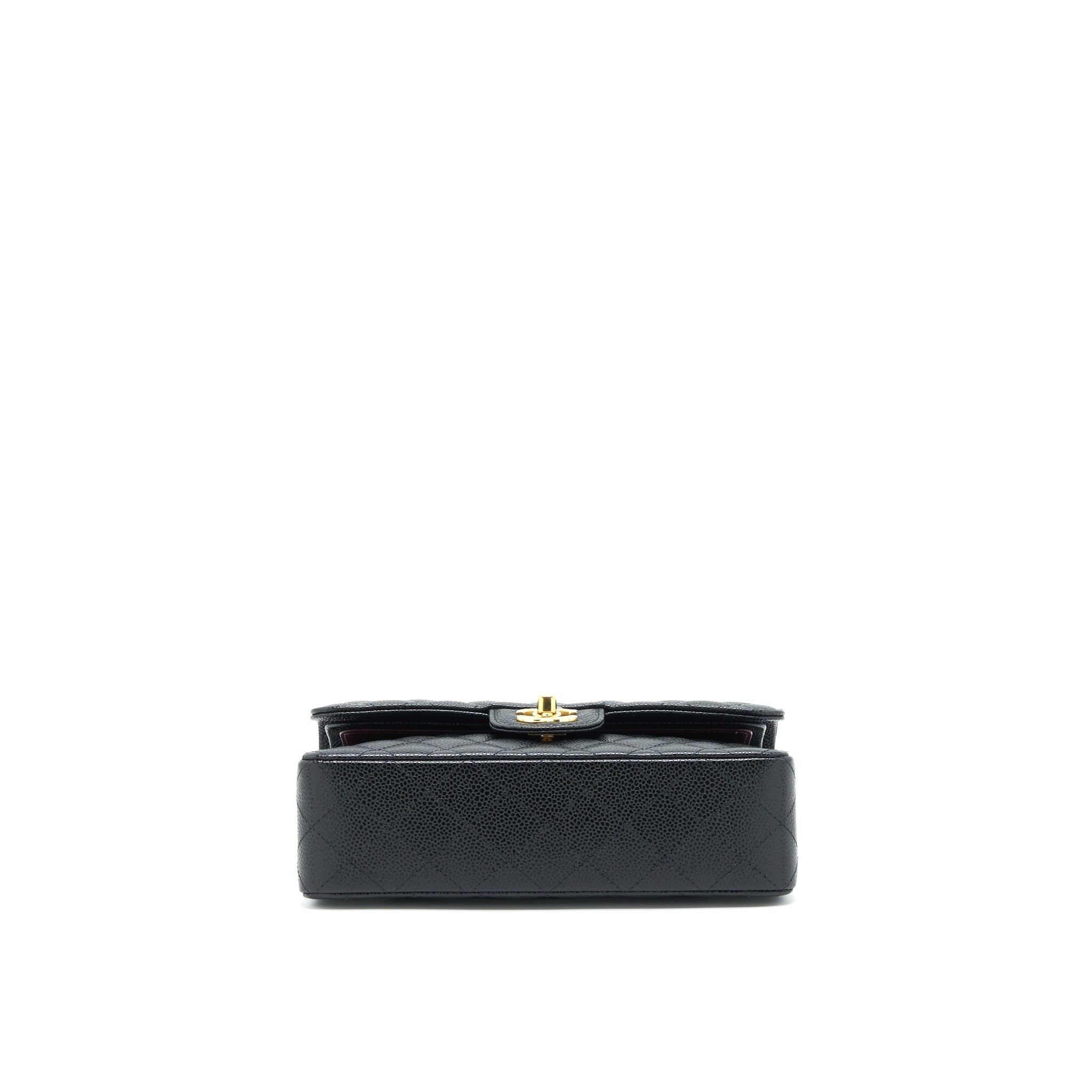 CHANEL 22C CAVIAR SMALL CLASSIC DOUBLE FLAP BAG BLACK GHW