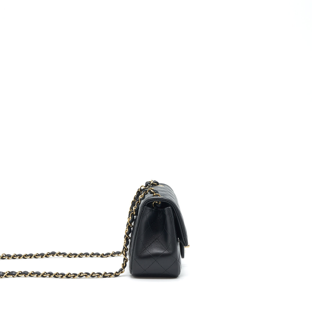 CHANEL MINI SQUARE FLAP BAG LAMBSKIN BLACK LGHW (MICROCHIP)