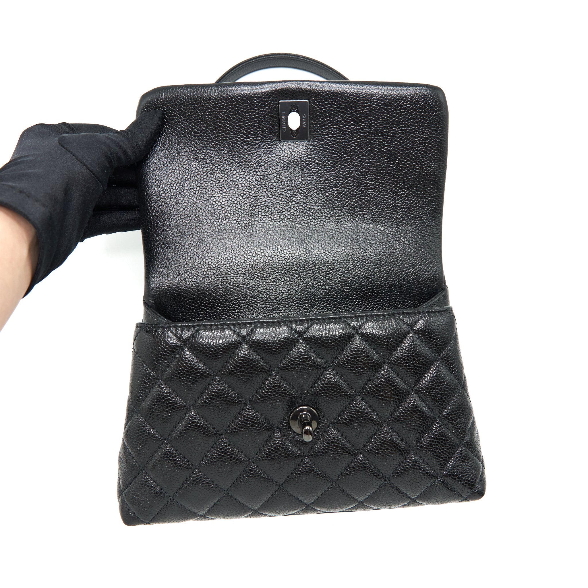 CHANEL SMALL COCO HANDLE CAVIAR SO BLACK WITH BLACK HARDWARE