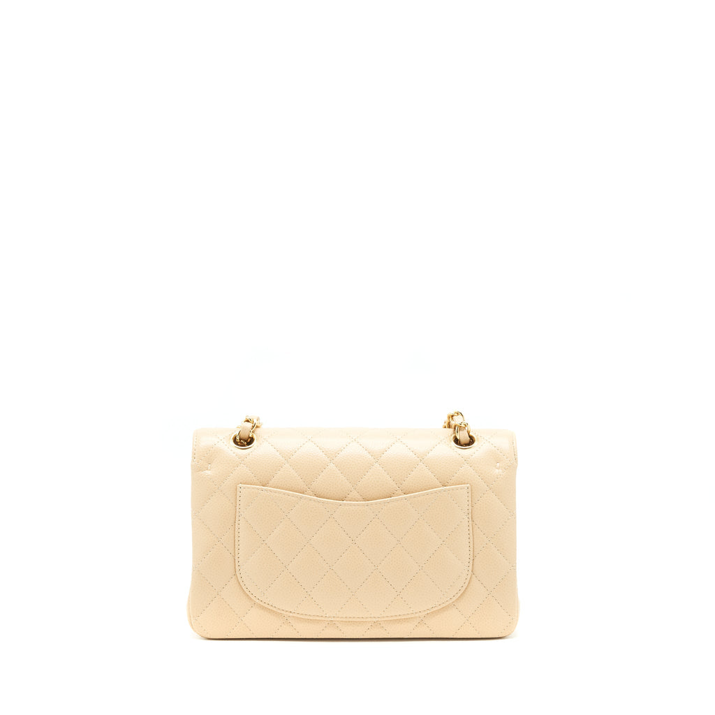CHANEL SMALL CLASSIC DOUBLE FLAP BAG CAVIAR BEIGE GHW