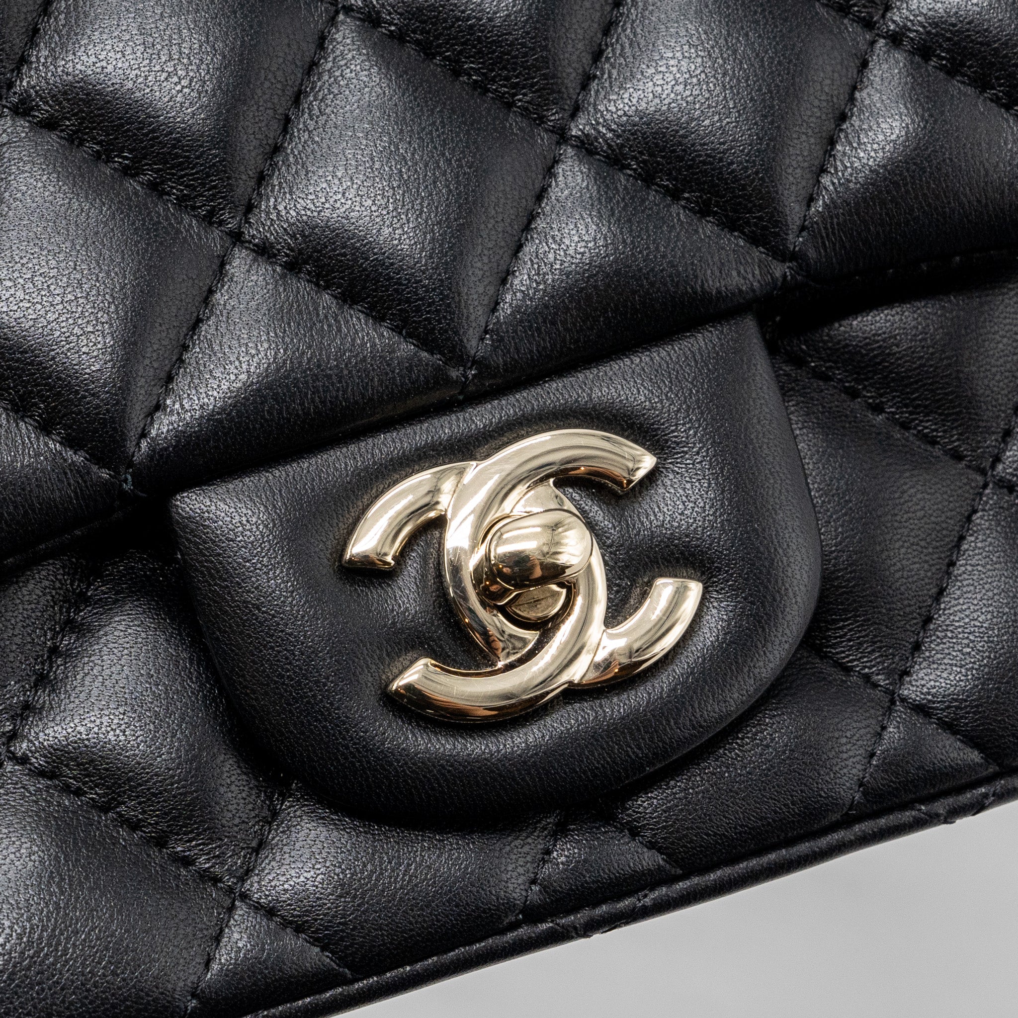 CHANEL CLASSIC MINI SQUARE FLAP BAG LAMBSKIN BLACK LGHW
