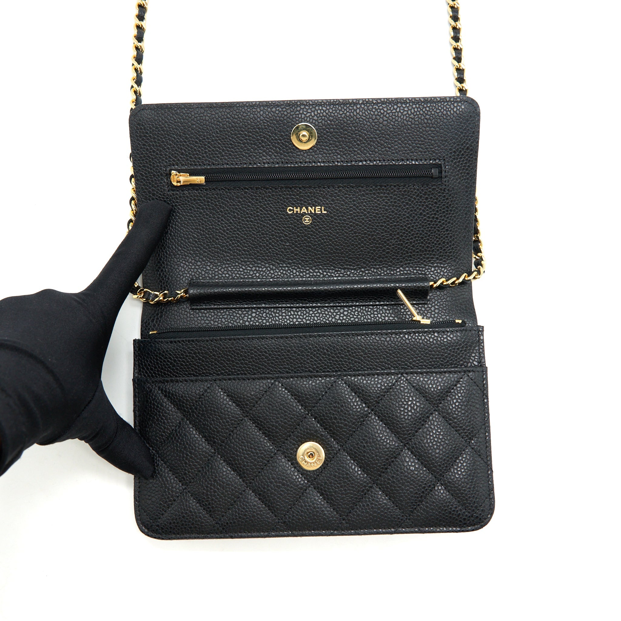 CHANEL CLASSIC WALLET ON CHAIN CAVIAR BLACK GHW