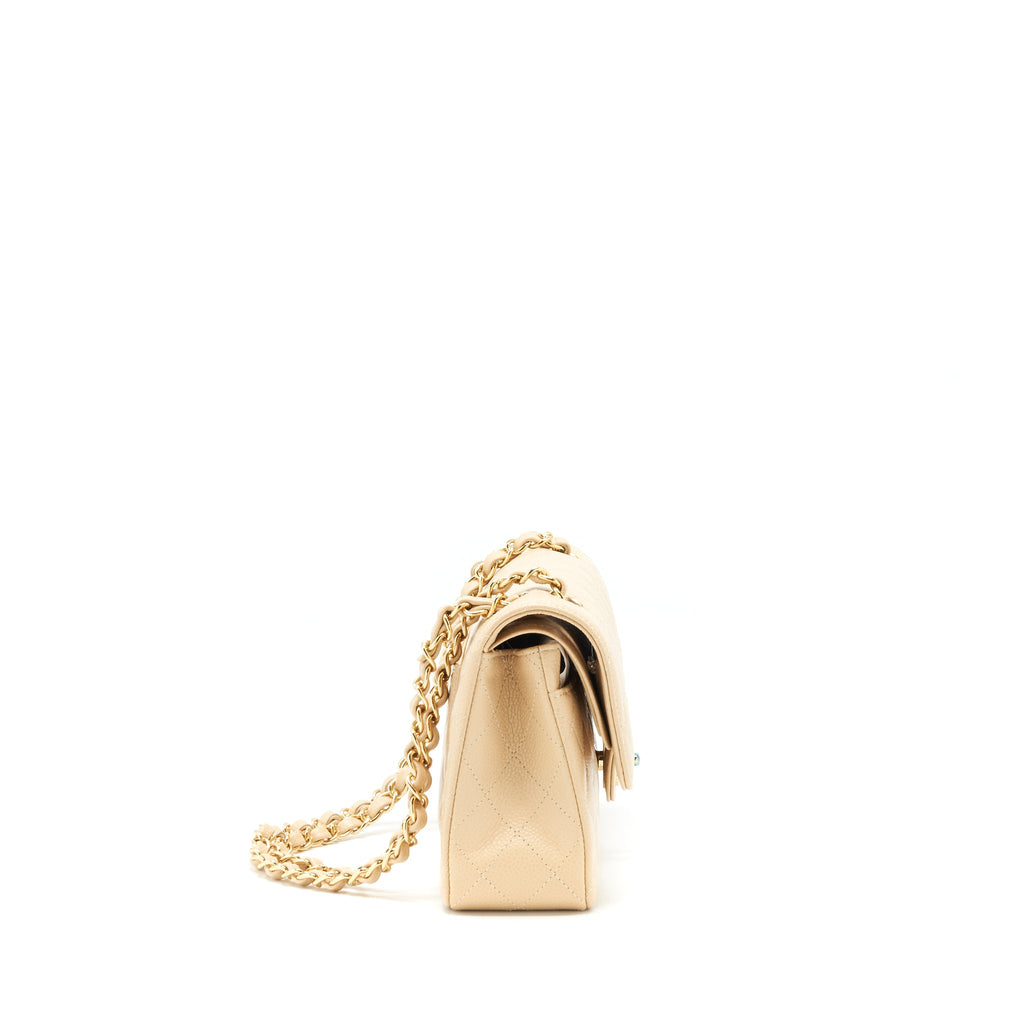 CHANEL SMALL CLASSIC DOUBLE FLAP BAG CAVIAR BEIGE GHW