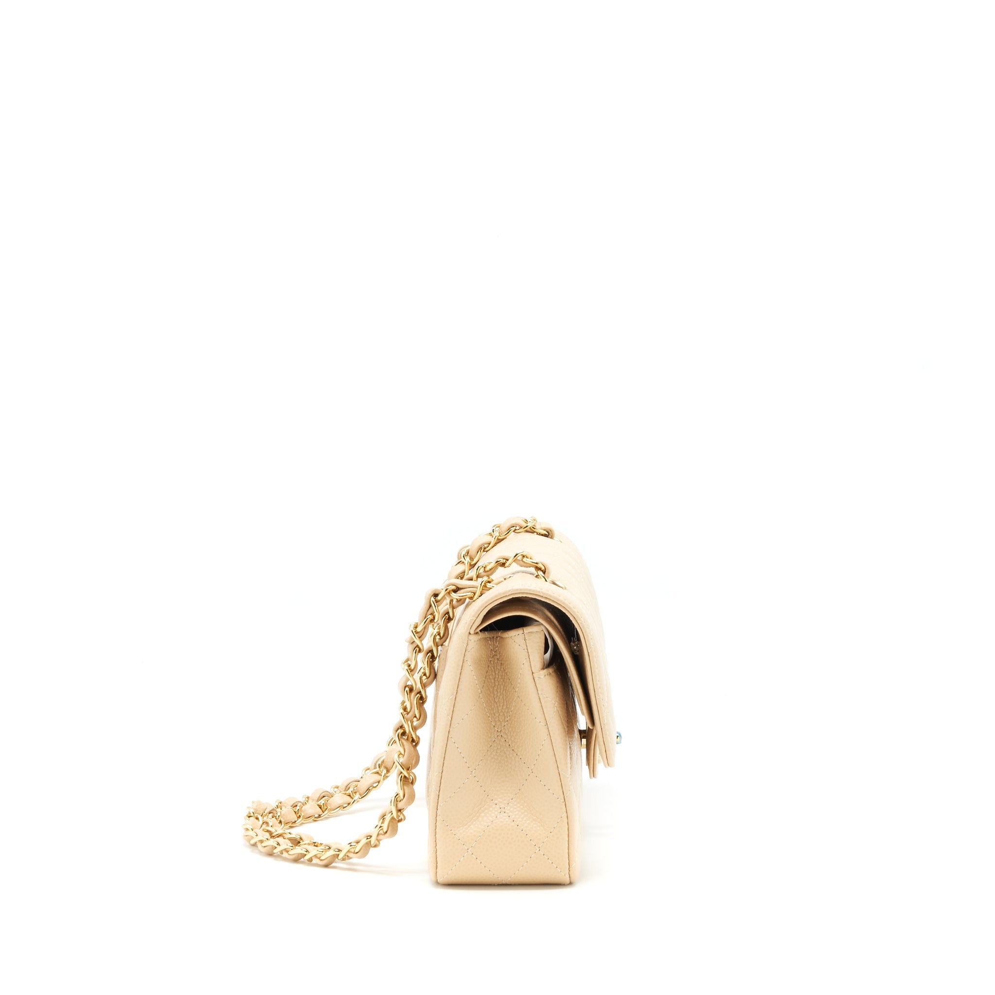 CHANEL SMALL CLASSIC DOUBLE FLAP BAG CAVIAR BEIGE GHW
