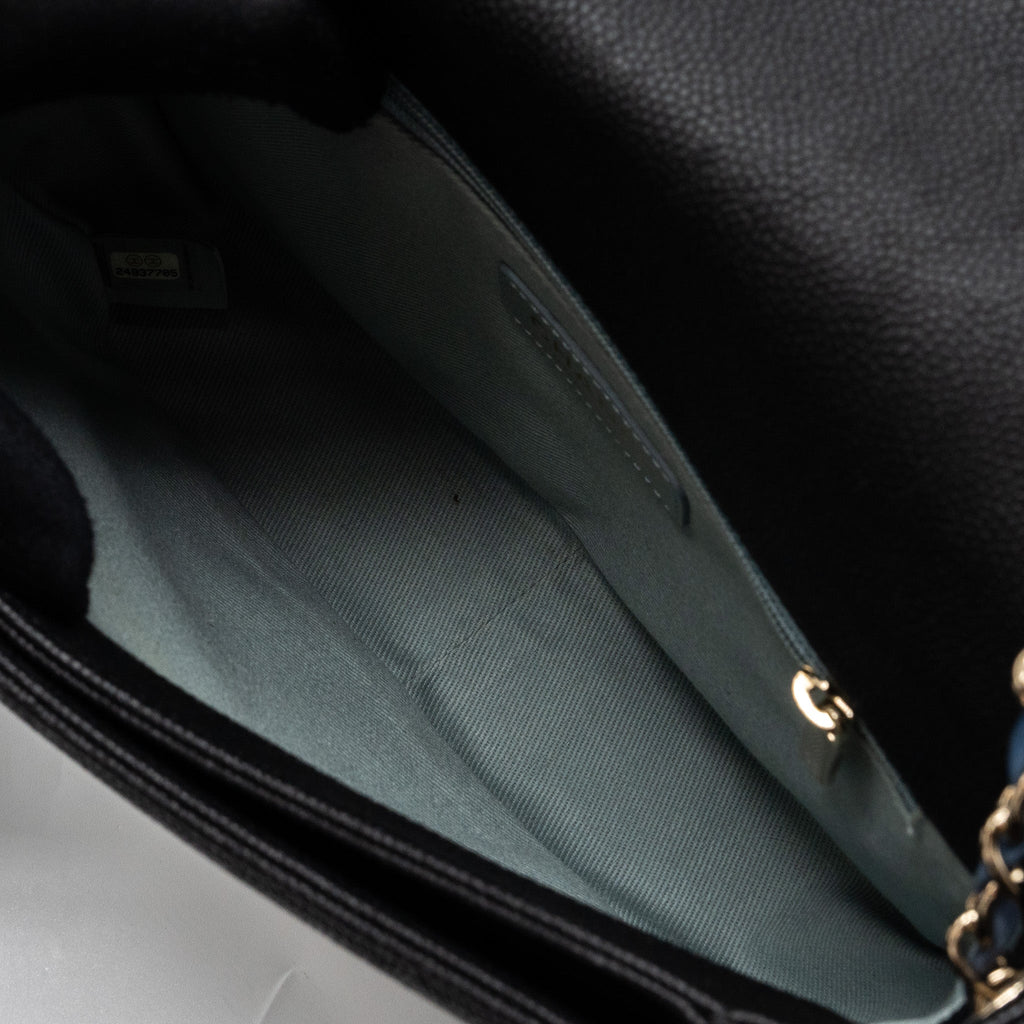 CHANEL FLAP BAG WITH HANDLE CAVIAR BLACK/MULTICOLOUR LGHW
