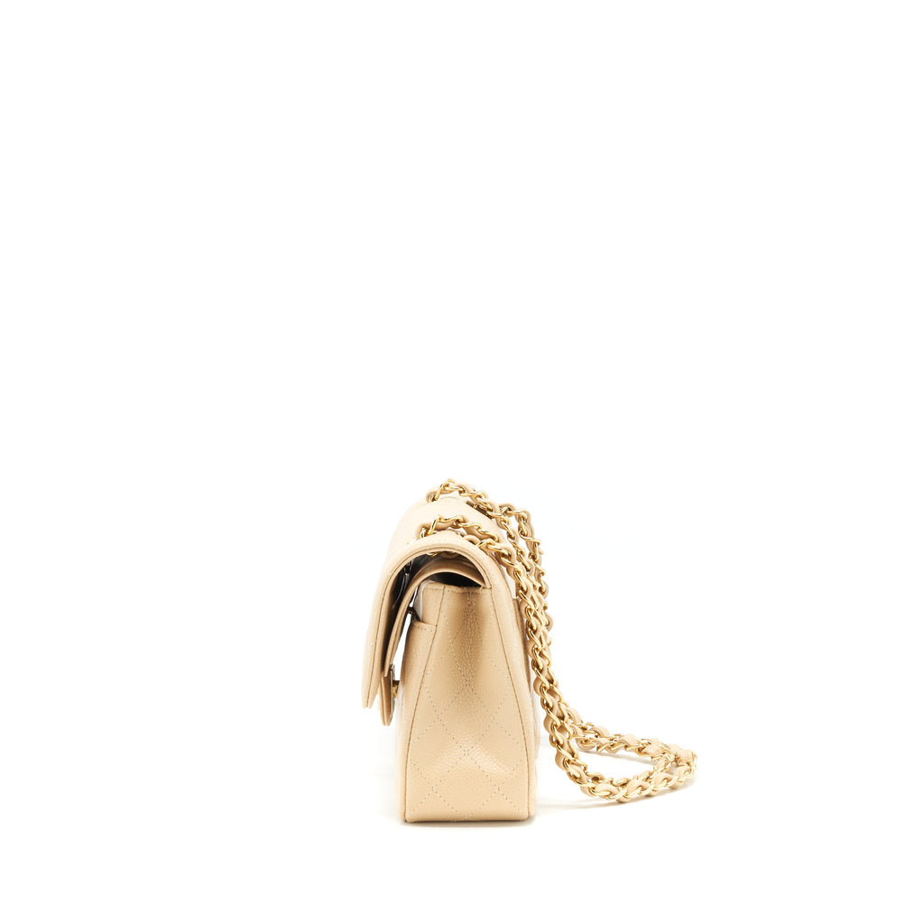 CHANEL SMALL CLASSIC DOUBLE FLAP BAG CAVIAR BEIGE GHW
