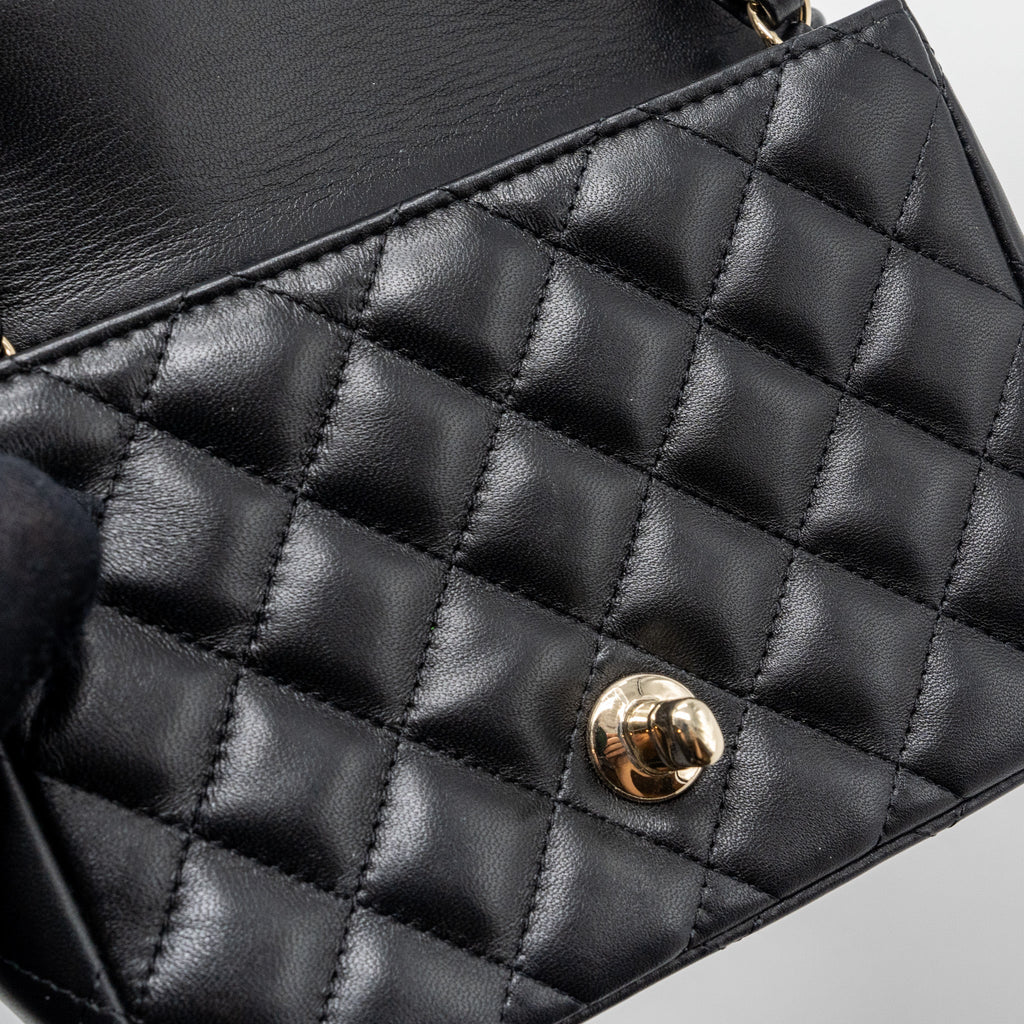 CHANEL CLASSIC MINI SQUARE FLAP BAG LAMBSKIN BLACK LGHW