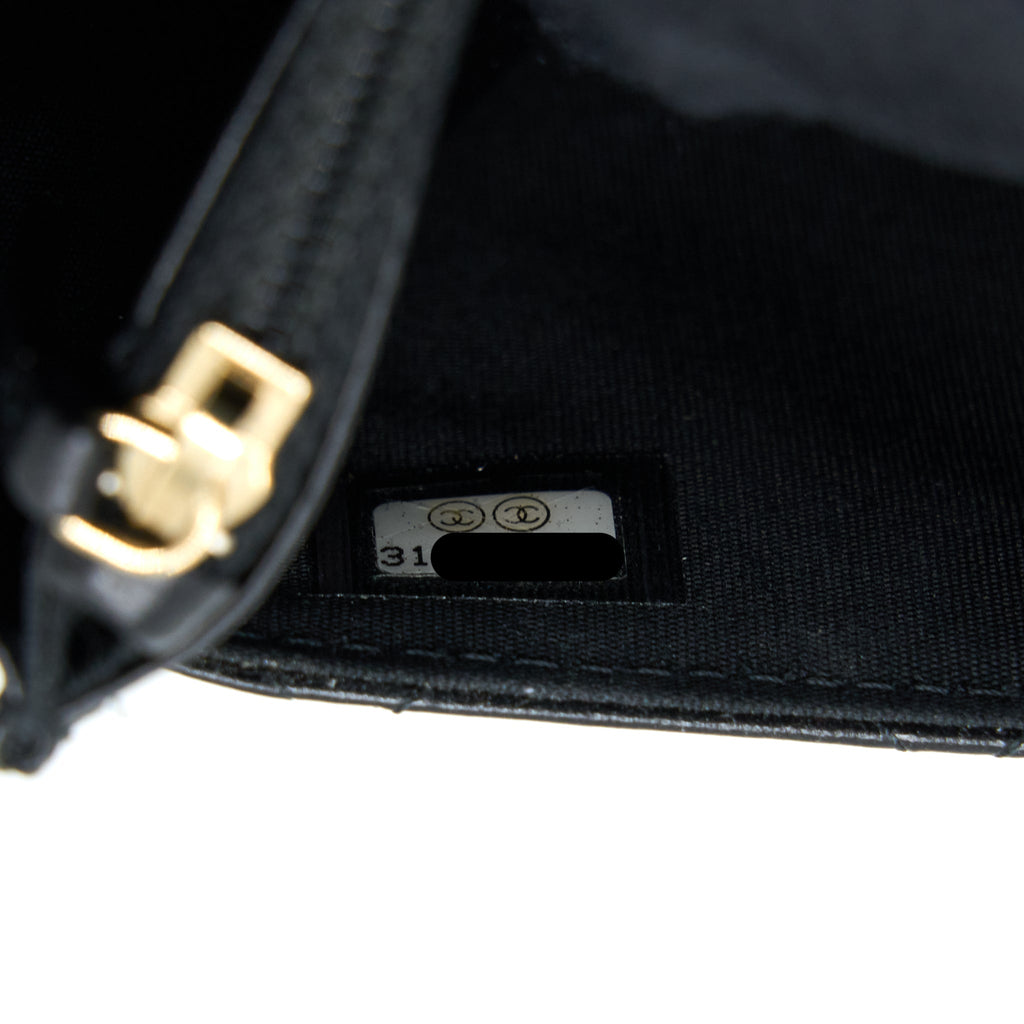 CHANEL QUILTED WALLET ON CHAIN WITH CAMELLIA CHAIN LAMBSKIN BLACK LGHW