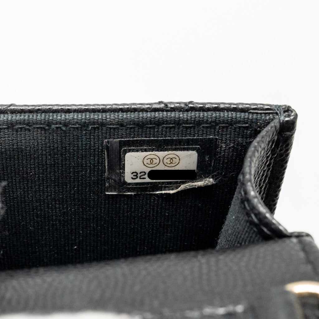 CHANEL CLASSIC PHONE CLUTCH WITH POUCH ON CHAIN CAVIAR BLACK LGHW