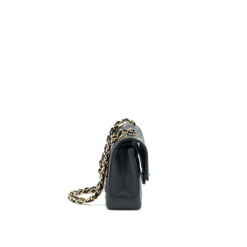 CHANEL SMALL CLASSIC DOUBLE FLAP CAVIAR BLACK GHW (MICROCHIP)