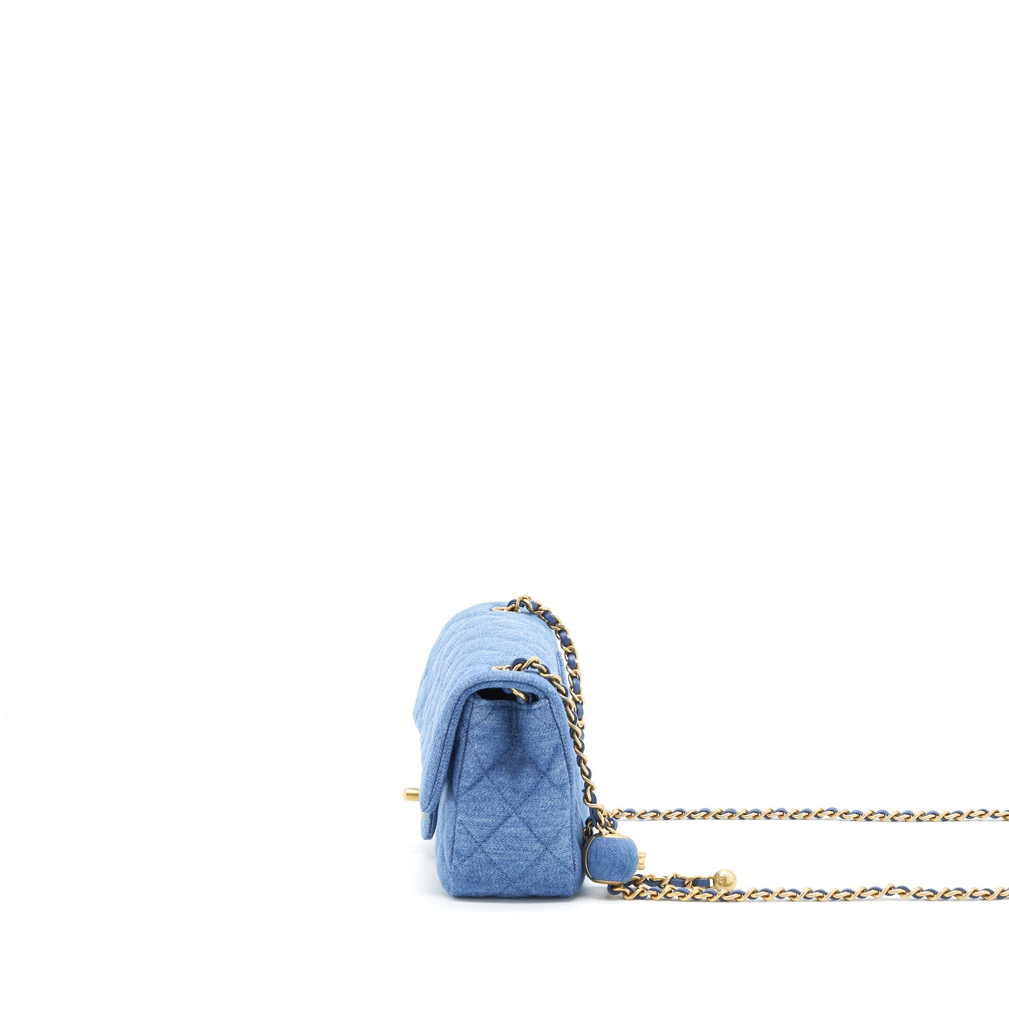 CHANEL PEARL CRUSH MINI RECTANGULAR FLAP BAG DENIM BLUE GHW (MICROCHIP)