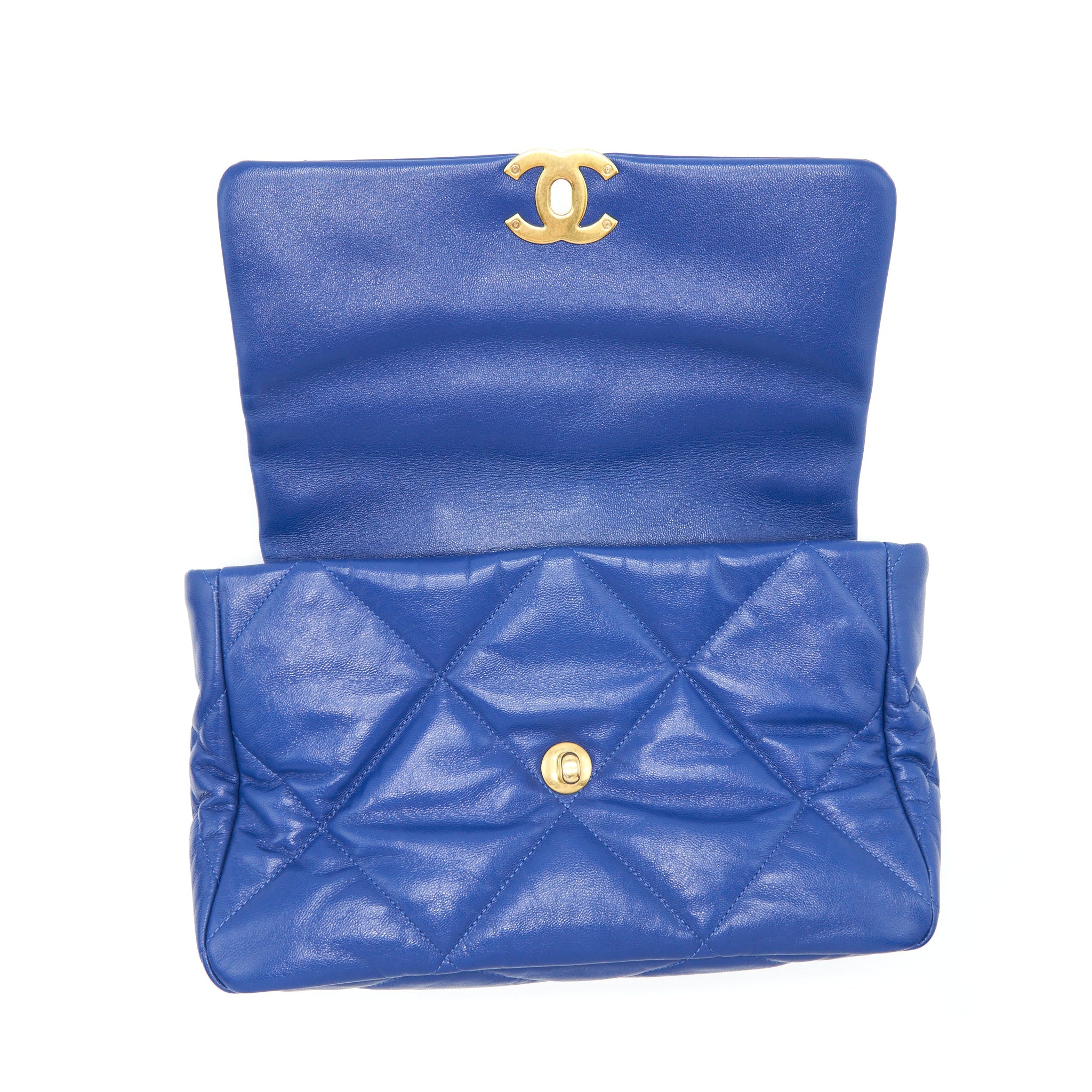 CHANEL MEDIUM 19 BAG GOATSKIN BLUE GOLD/SILVER HARDWARE