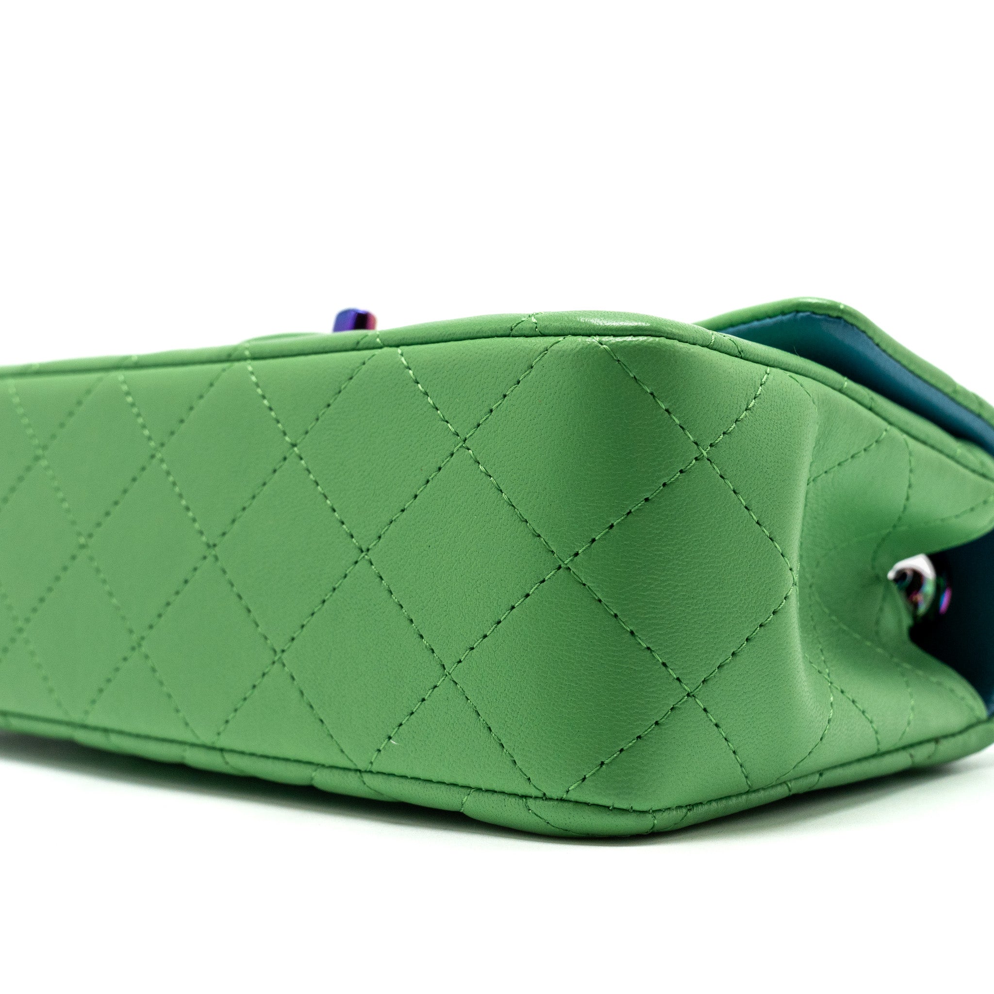 CHANEL MINI RECTANGULAR FLAP BAG LAMBSKIN GREEN IRIDESCENT HARDWARE