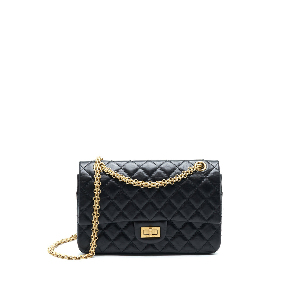 CHANEL SMALL REISSUE 2.55 FLAP BAG BLACK BRUSHED GHW