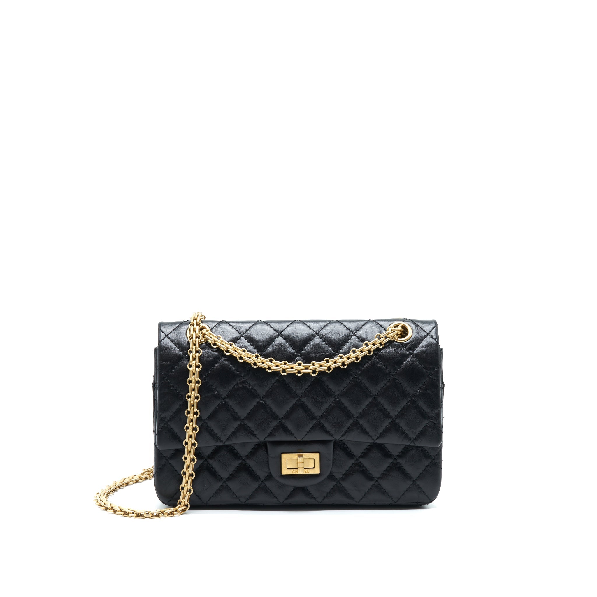CHANEL SMALL REISSUE 2.55 FLAP BAG BLACK BRUSHED GHW