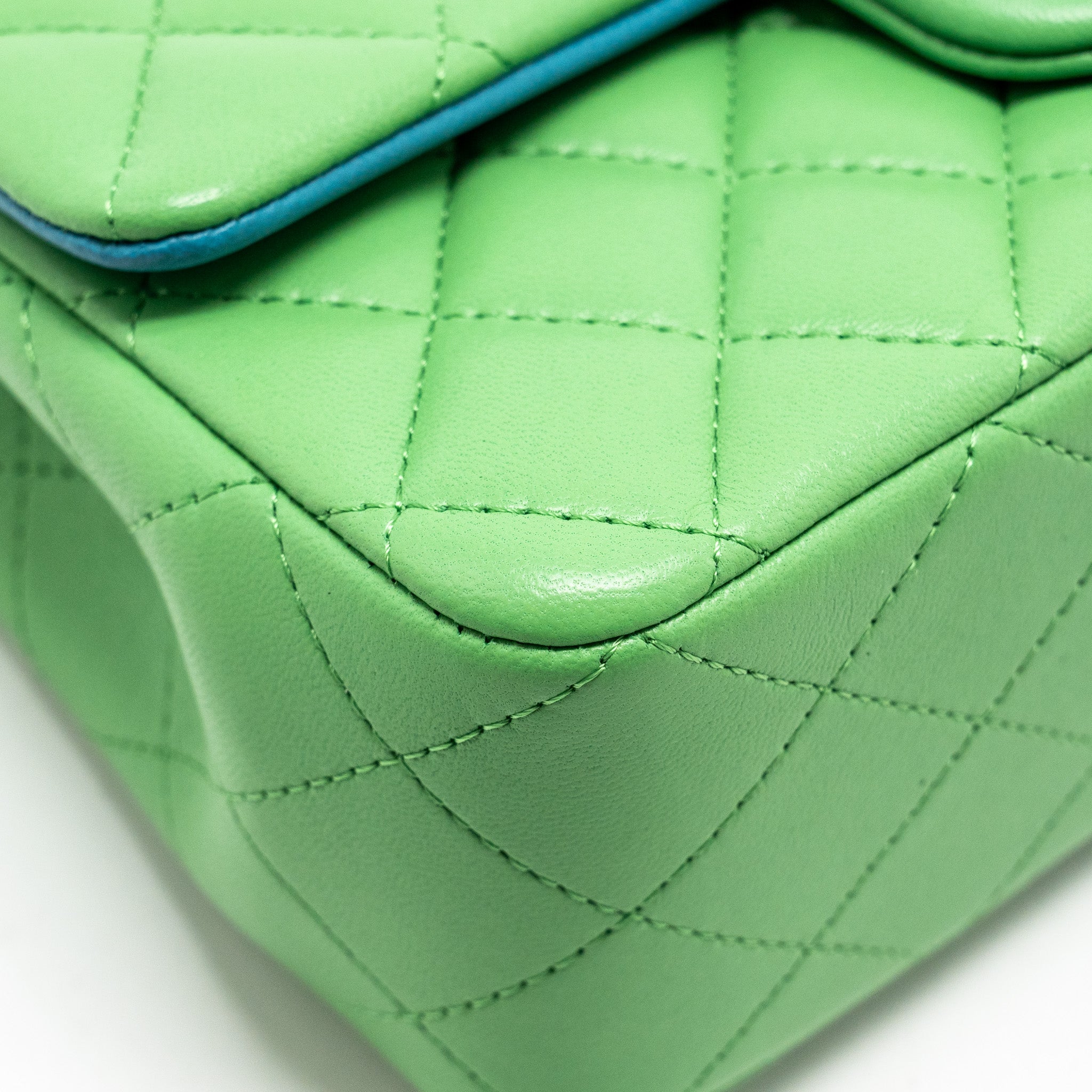 CHANEL MINI RECTANGULAR FLAP BAG LAMBSKIN GREEN IRIDESCENT HARDWARE
