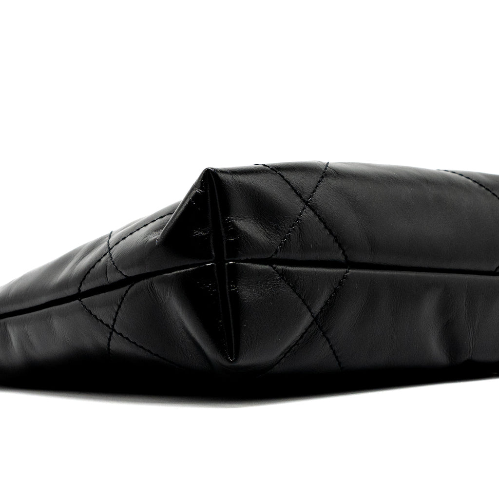 CHANEL 23S MINI 22 BAG SHINY CALFSKIN BLACK BRUSHED GHW (MICROCHIP)