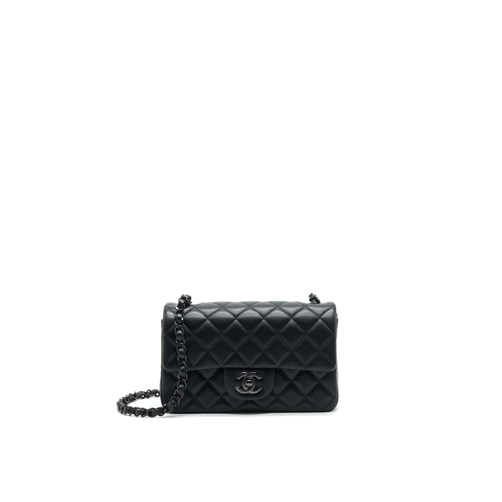 CHANEL MINI RECTANGULAR LAMBSKIN BLACK SO BLACK