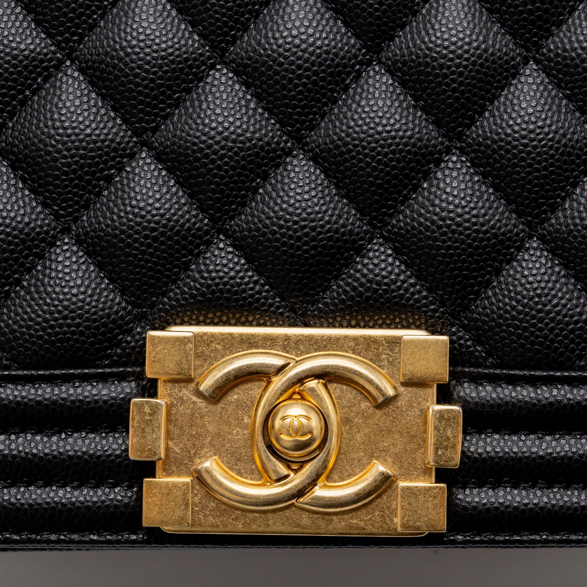 CHANEL MEDIUM CLASSIC BOY BAG CAVIAR BLACK BRUSHED GHW (MICROCHIP)