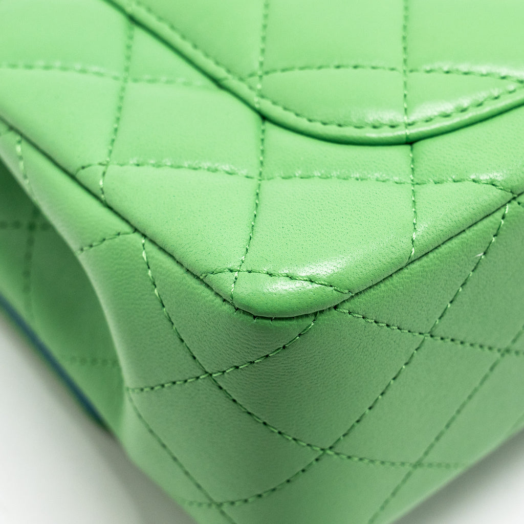 CHANEL MINI RECTANGULAR FLAP BAG LAMBSKIN GREEN IRIDESCENT HARDWARE