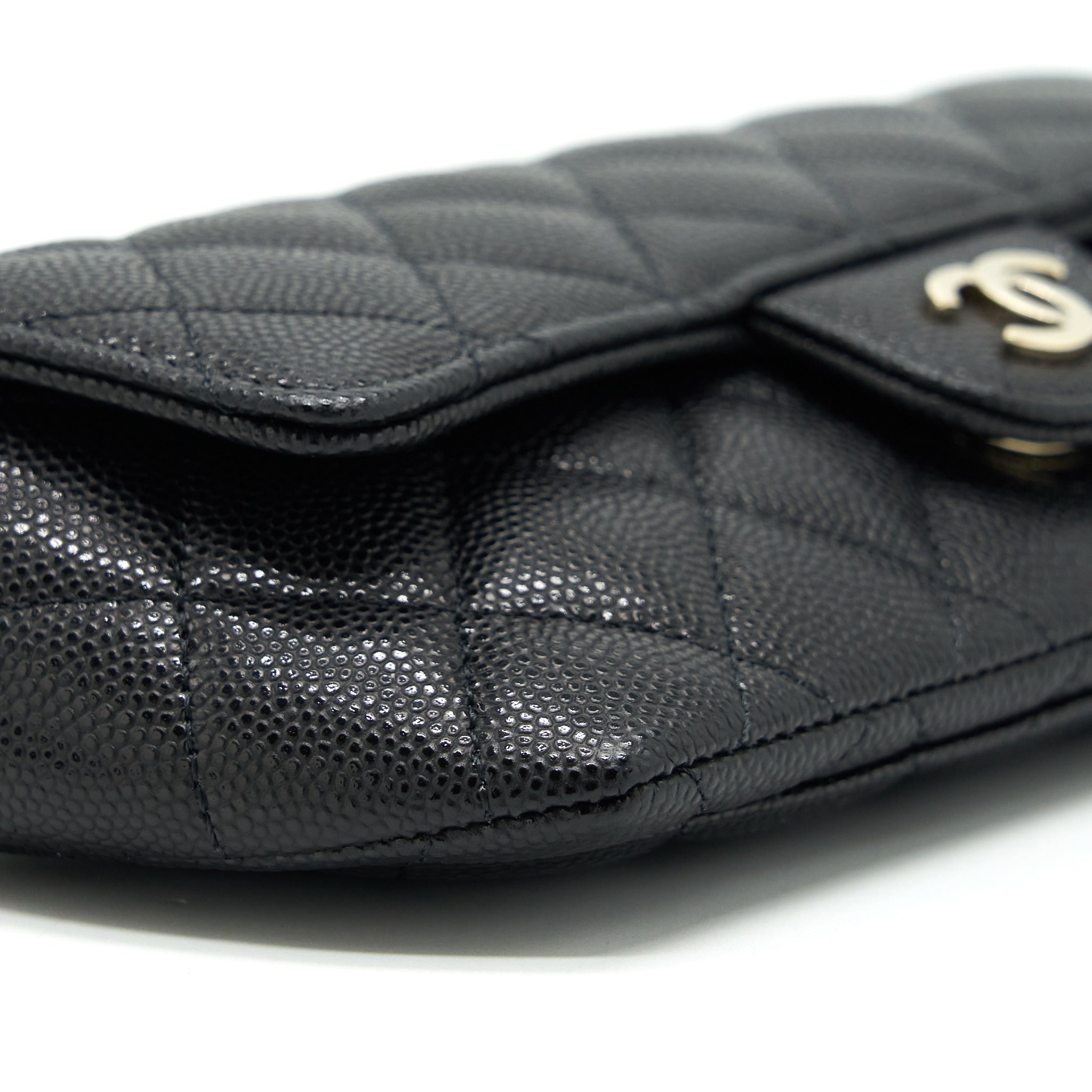 CHANEL GLASSES CASE WITH CHAIN CAVIAR BLACK LGHW