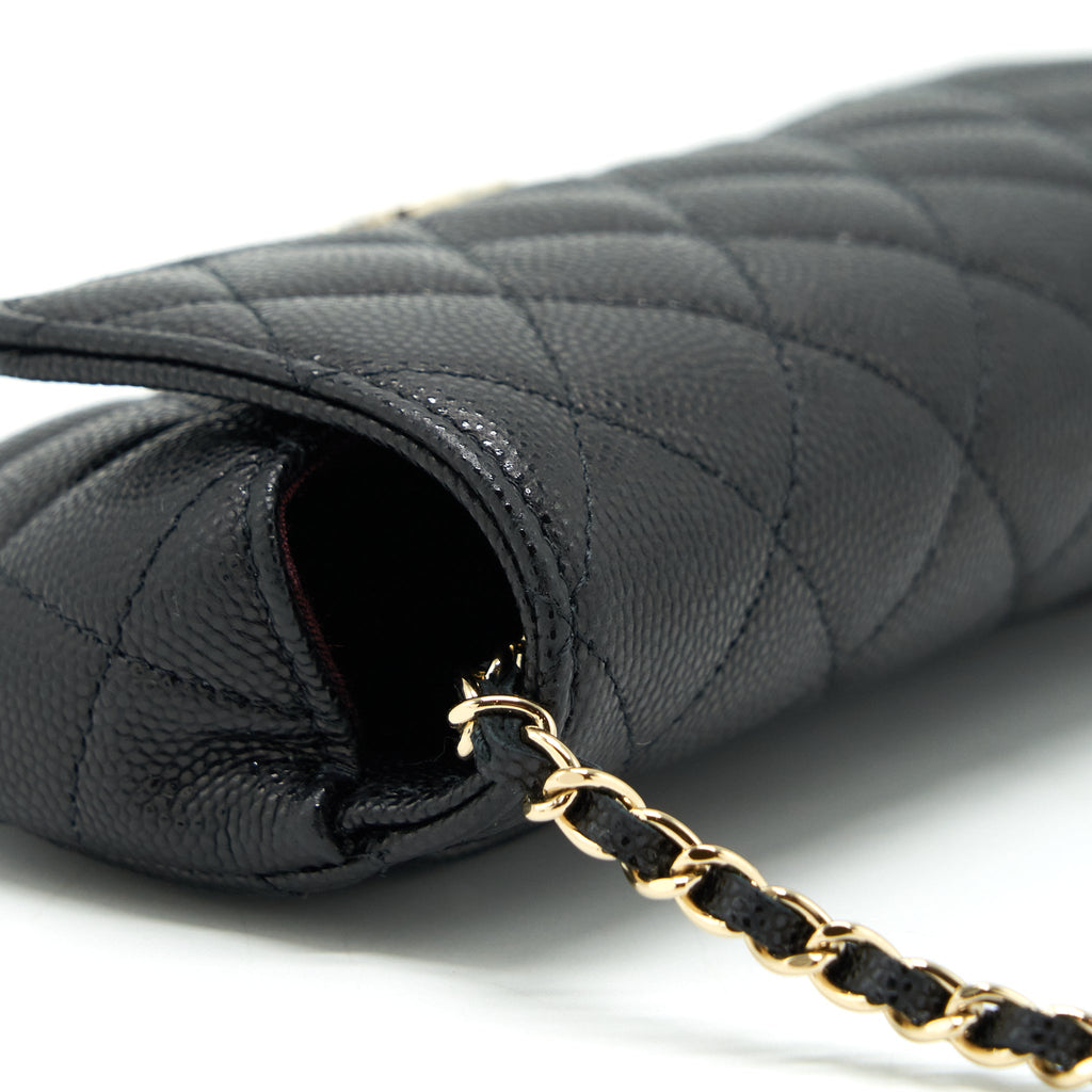 CHANEL GLASSES CASE WITH CHAIN CAVIAR BLACK LGHW