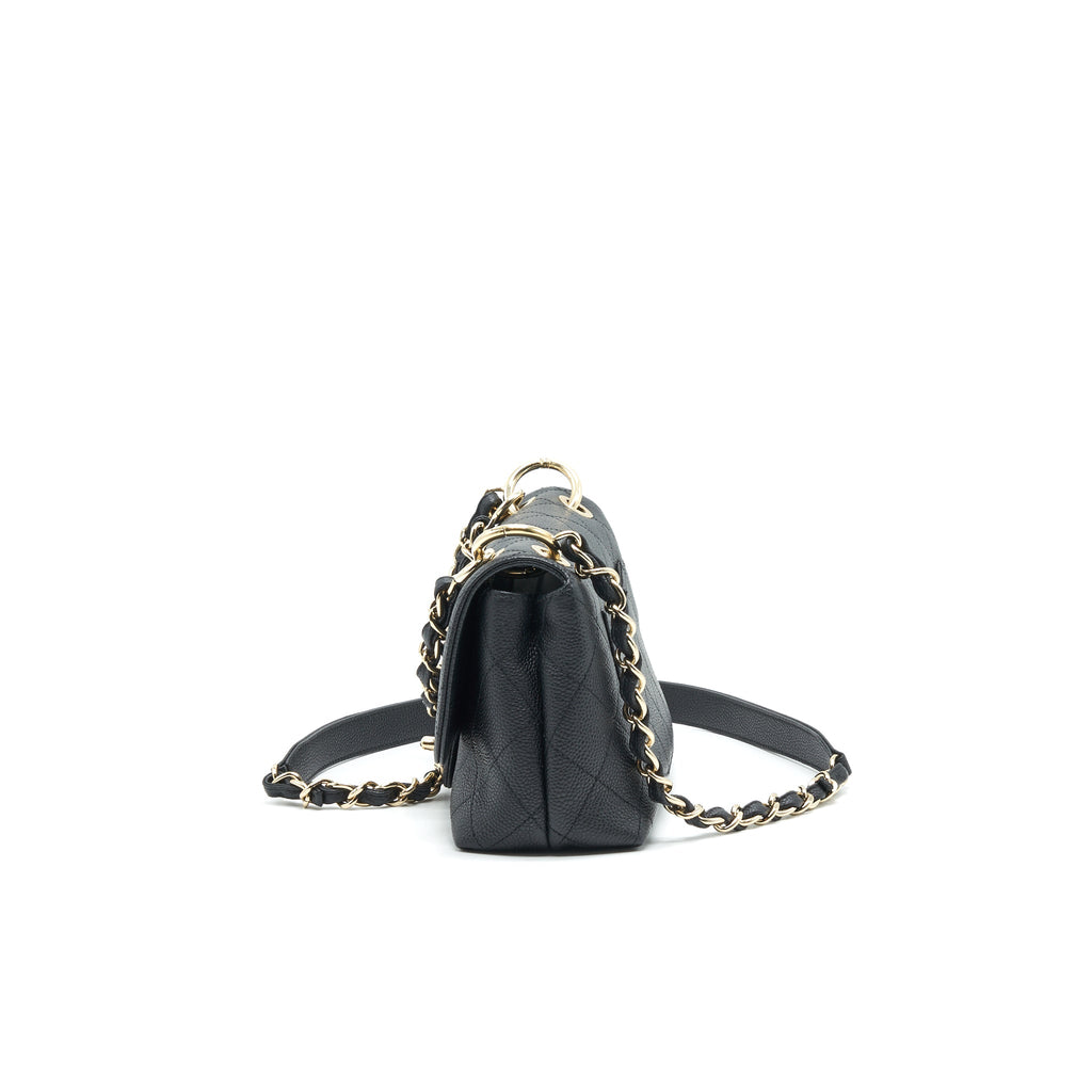 CHANEL CAVIAR QUILTED FLAP BAG WITH HANDLE AND CHAIN BLACK LGHW