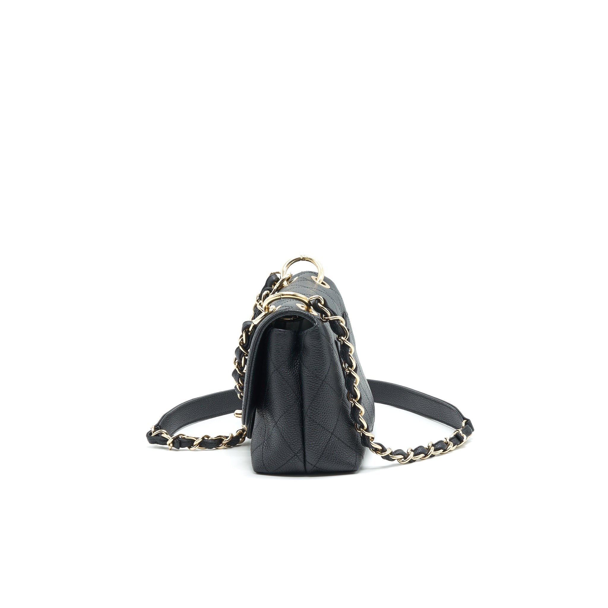 CHANEL CAVIAR QUILTED FLAP BAG WITH HANDLE AND CHAIN BLACK LGHW
