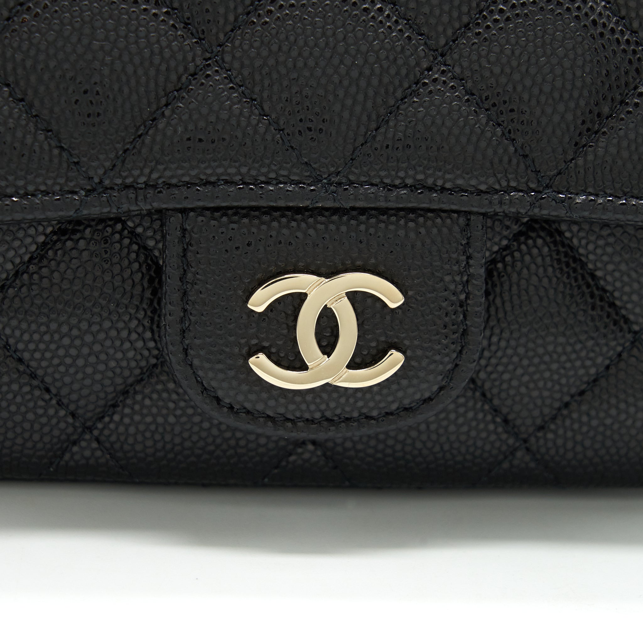 CHANEL GLASSES CASE WITH CHAIN CAVIAR BLACK LGHW