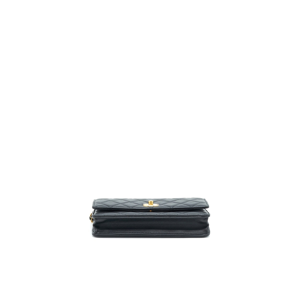 CHANEL PEARL CRUSH WALLET ON CHAIN LAMBSKIN BLACK GHW