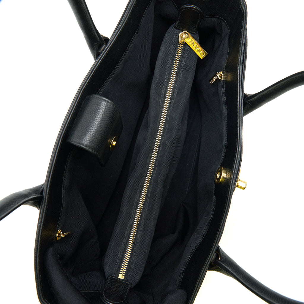 CHANEL CERF TOTE BAG GRAINED CALFSKIN BLACK GHW