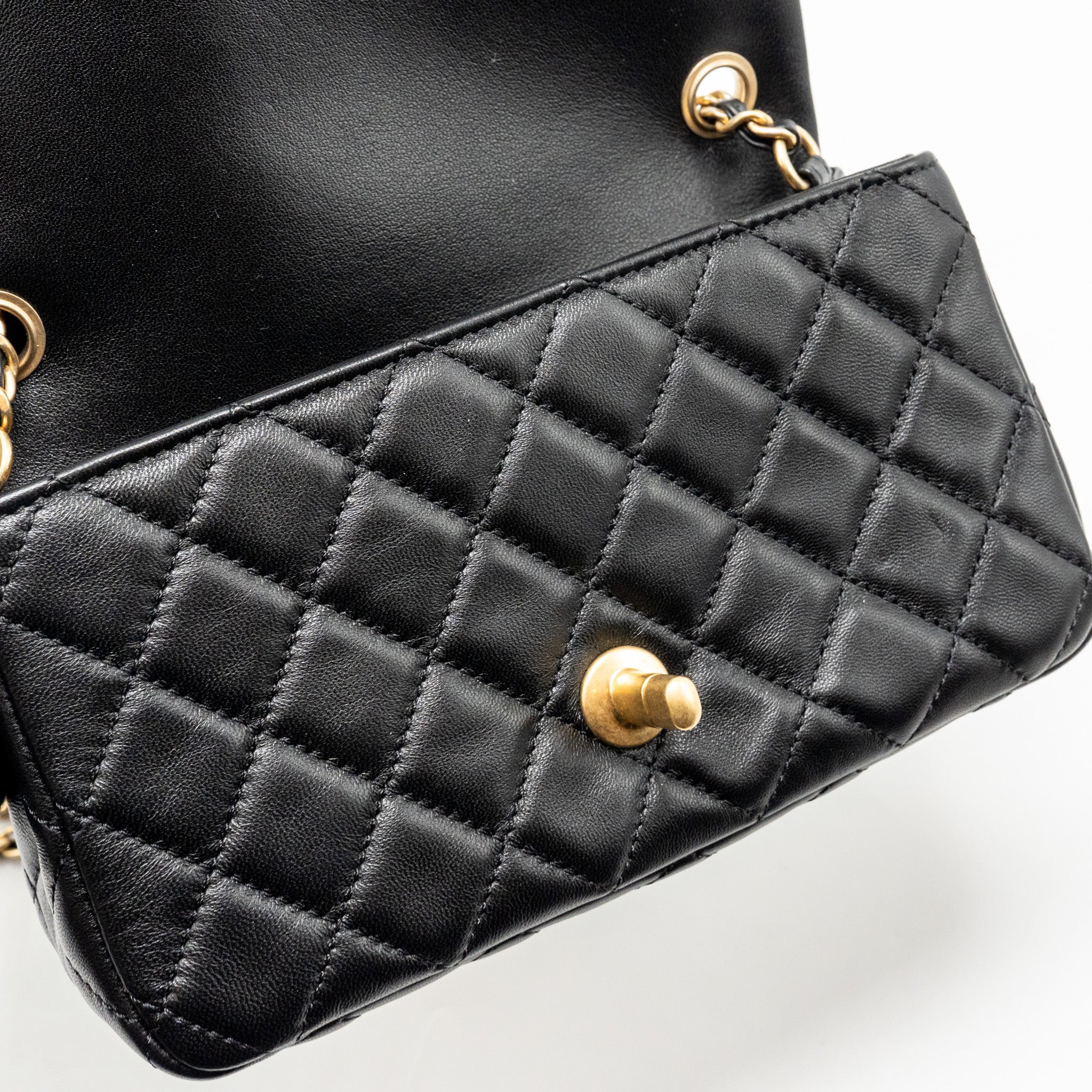 CHANEL PEARL CRUSH MINI RECTANGULAR FLAP BAG LAMBSKIN BLACK GHW (MICROCHIP)