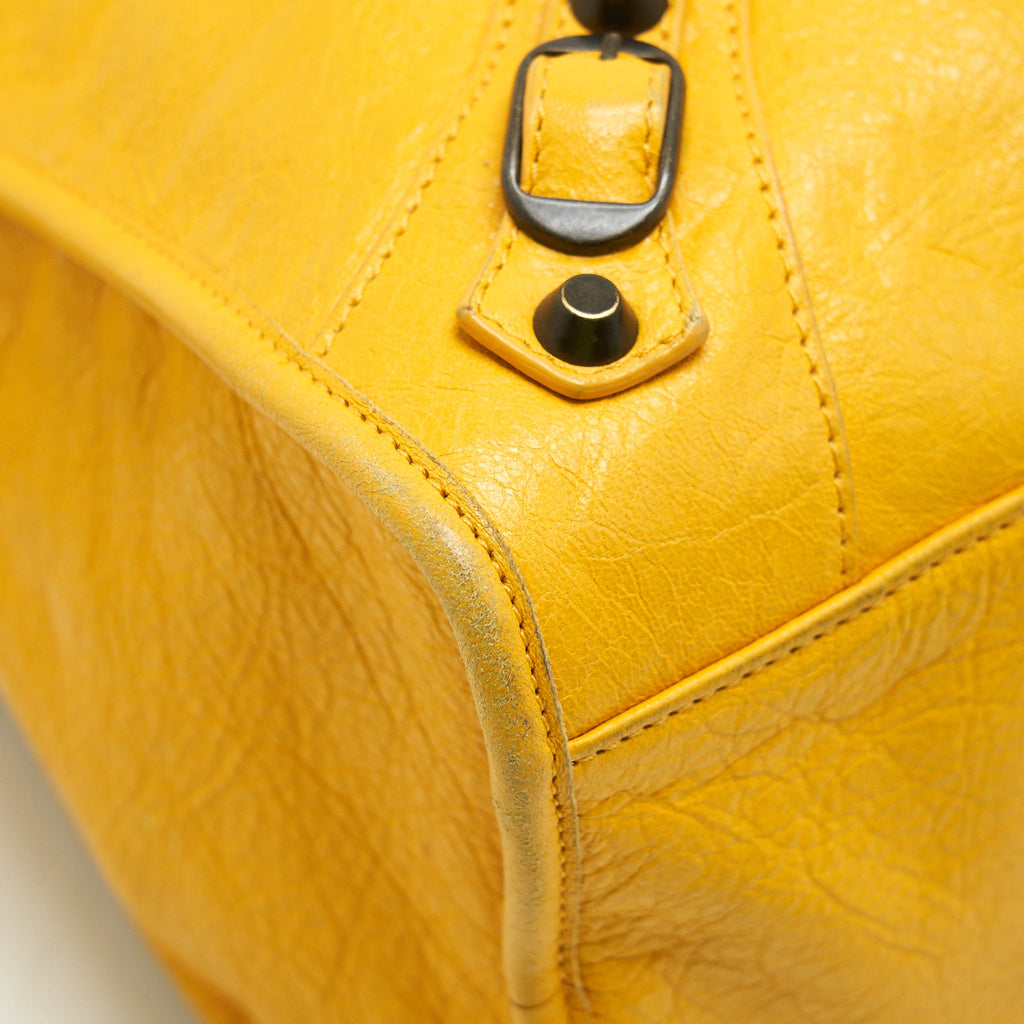 BALENCIAGA CLASSIC CITY BAG YELLOW RUTHENIUM HARDWARE