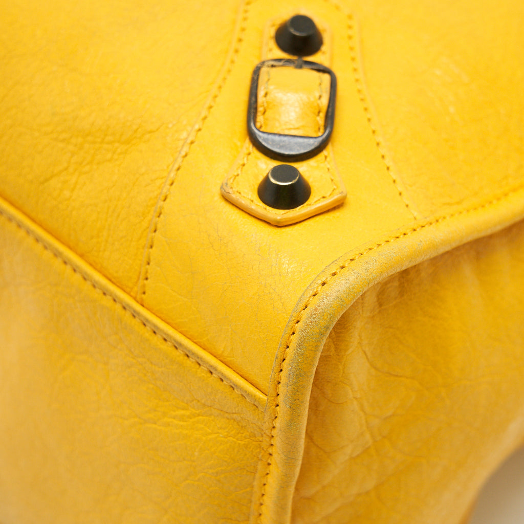 BALENCIAGA CLASSIC CITY BAG YELLOW RUTHENIUM HARDWARE