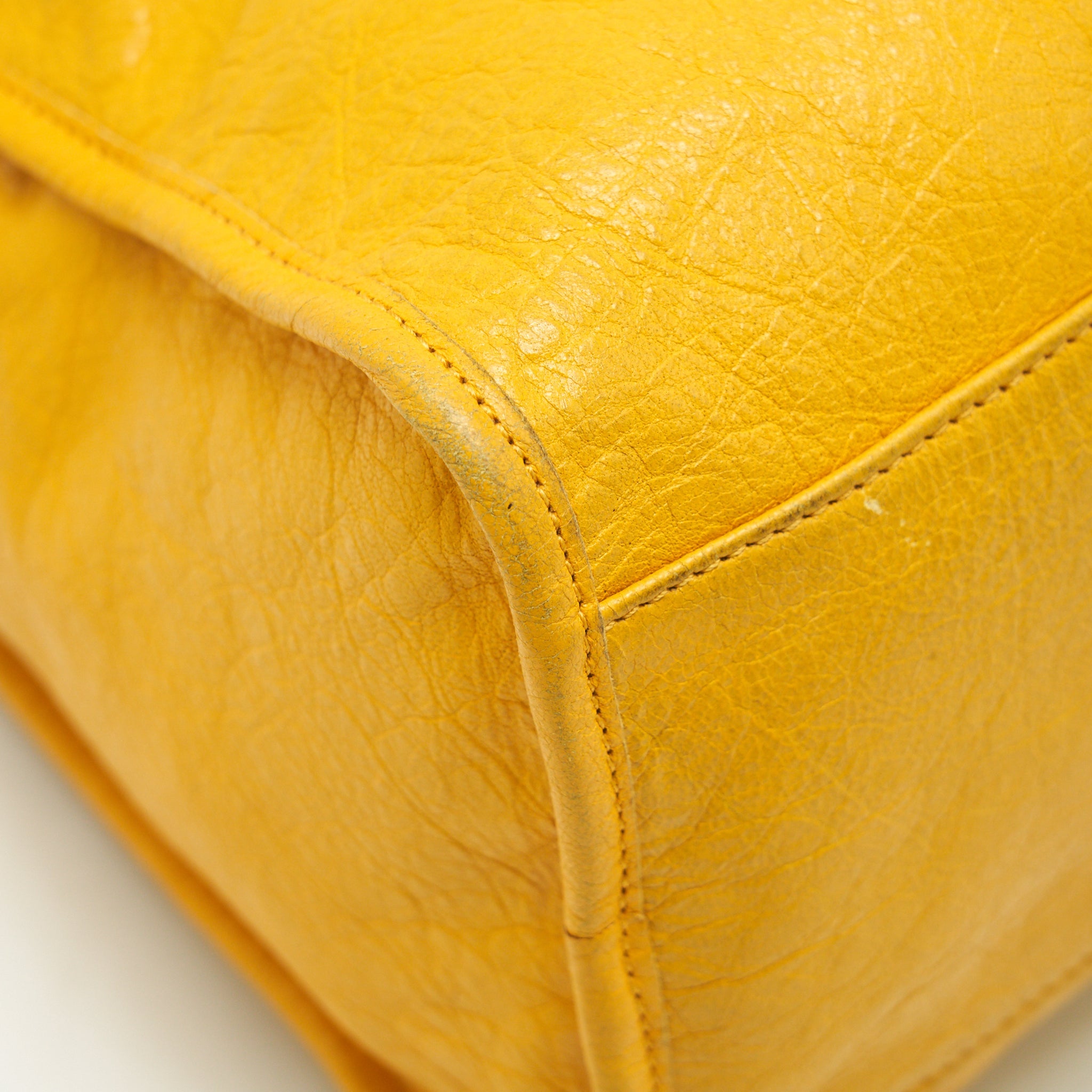 BALENCIAGA CLASSIC CITY BAG YELLOW RUTHENIUM HARDWARE
