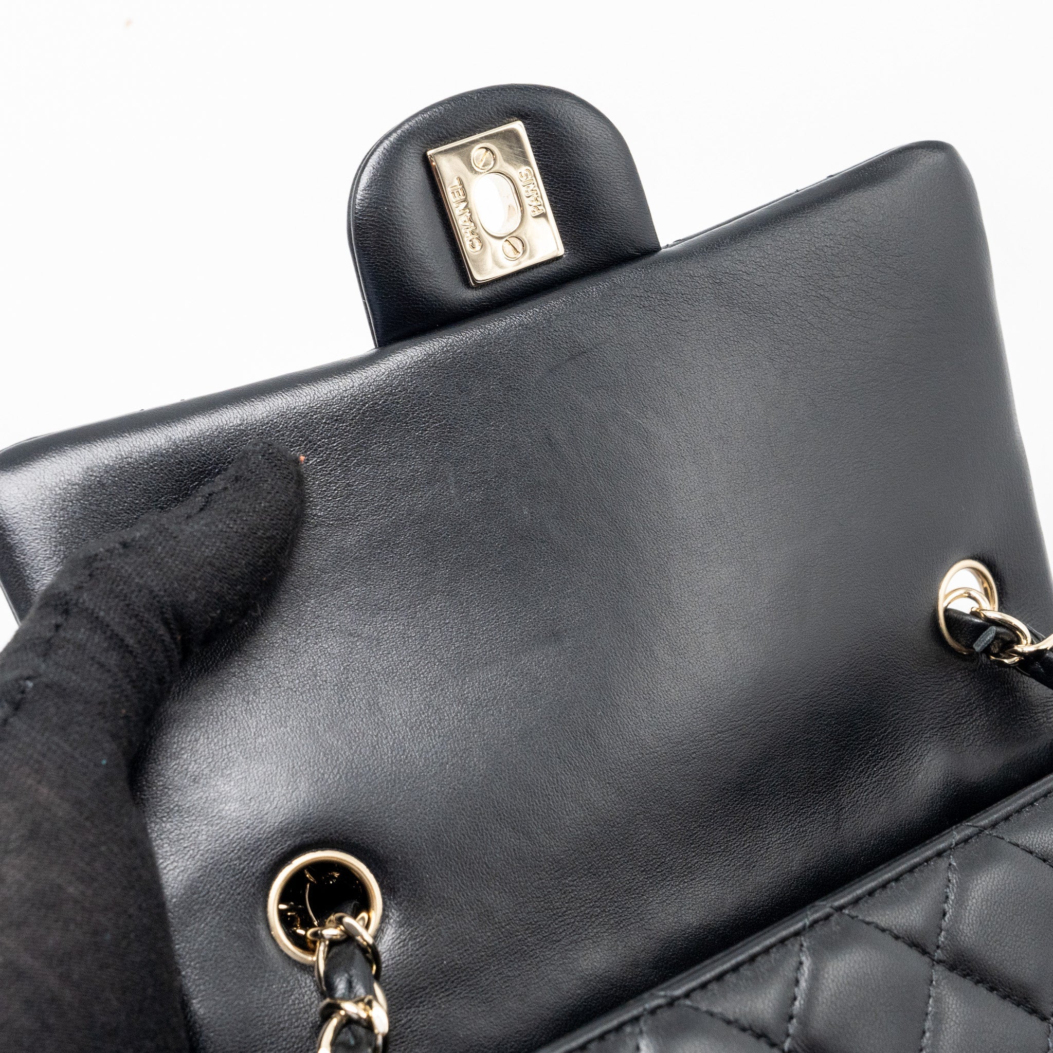 CHANEL MINI RECTANGULAR FLAP BAG LAMBSKIN BLACK LGHW