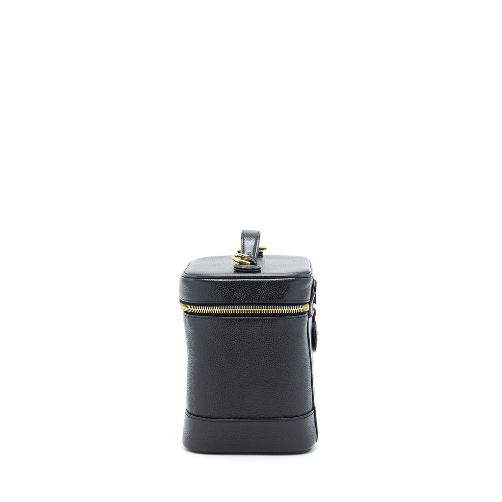 CHANEL VINTAGE VERTICAL CC LOGO COSMETIC VANITY CAVIAR BLACK GHW