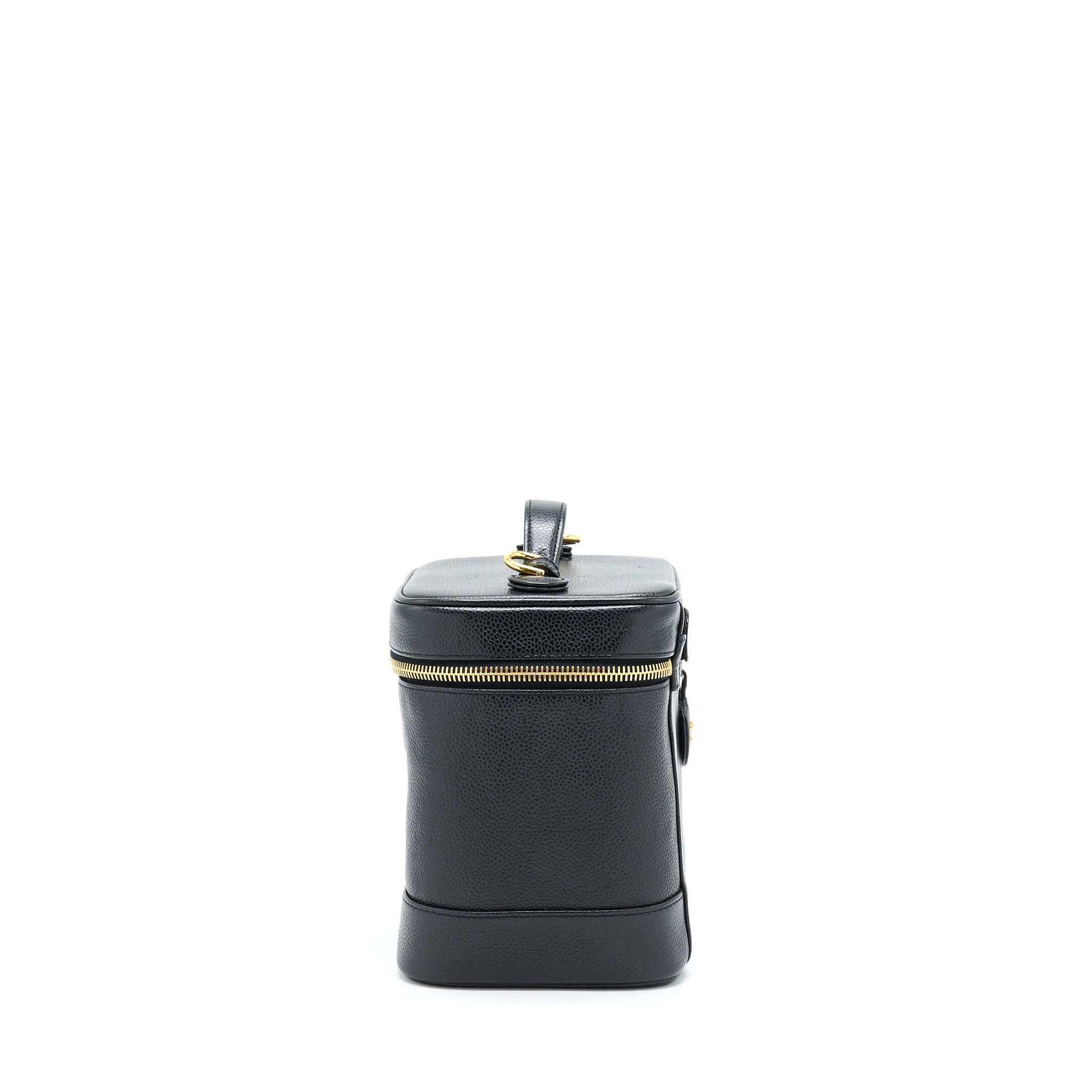 CHANEL VINTAGE VERTICAL CC LOGO COSMETIC VANITY CAVIAR BLACK GHW