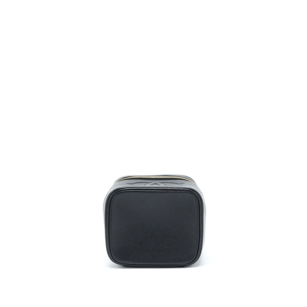 CHANEL VINTAGE VERTICAL CC LOGO COSMETIC VANITY CAVIAR BLACK GHW