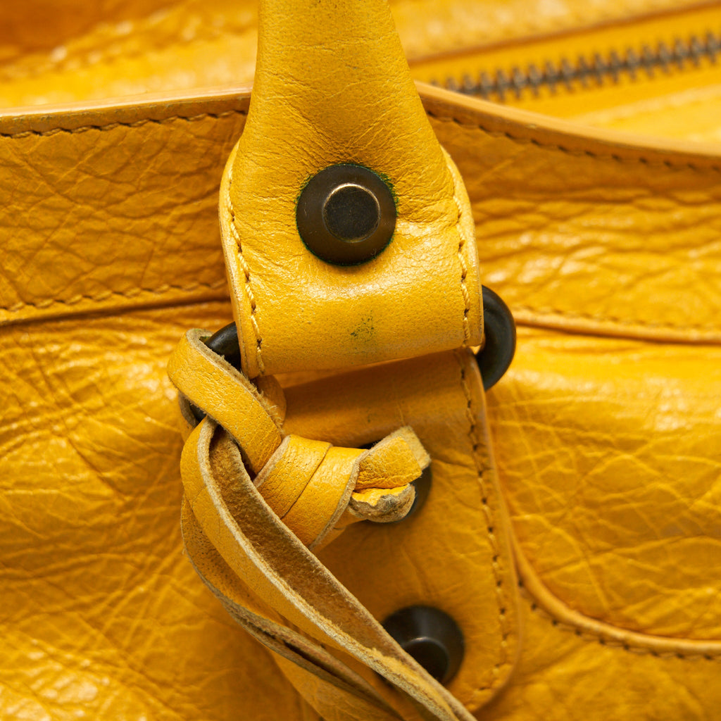BALENCIAGA CLASSIC CITY BAG YELLOW RUTHENIUM HARDWARE
