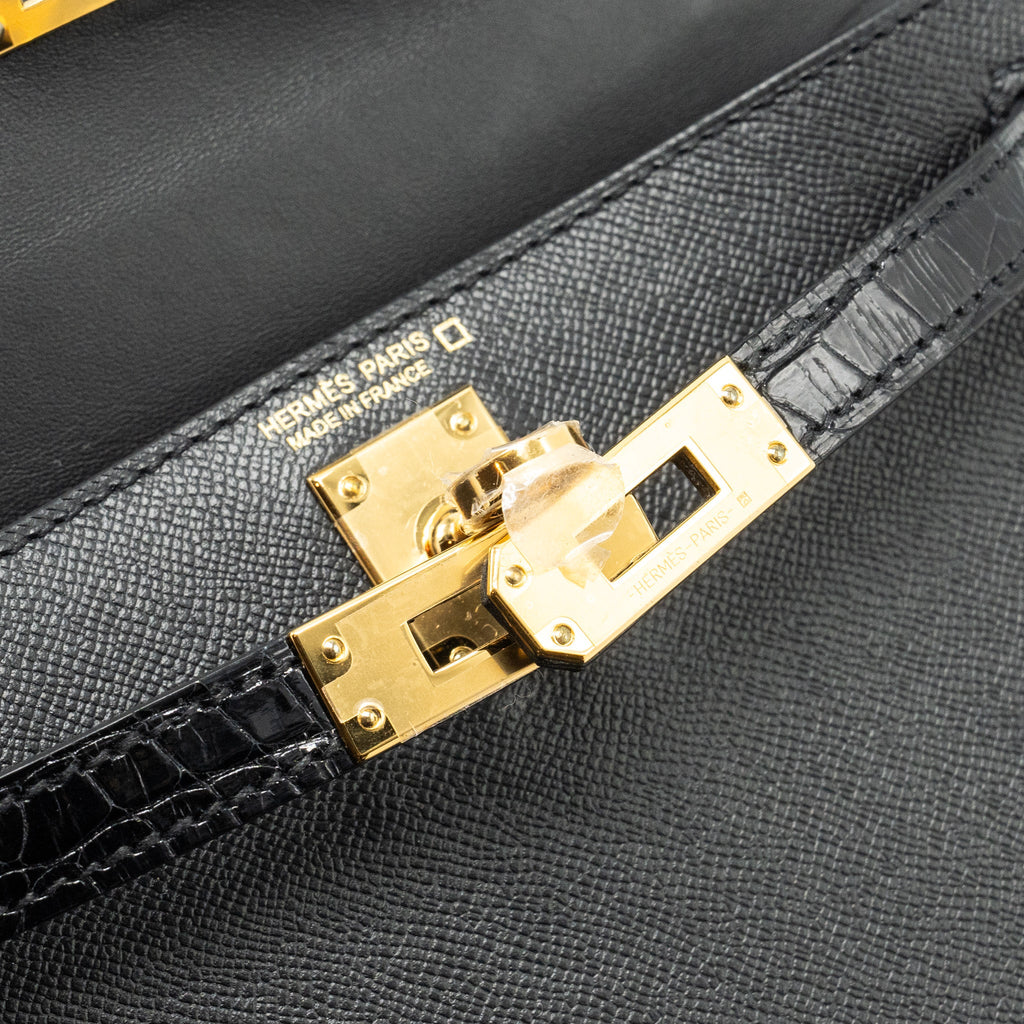 HERMES TOUCH MINI KELLY II MADAME / ALLIGATOR MISSISSIPPIENSIS BLACK GHW
