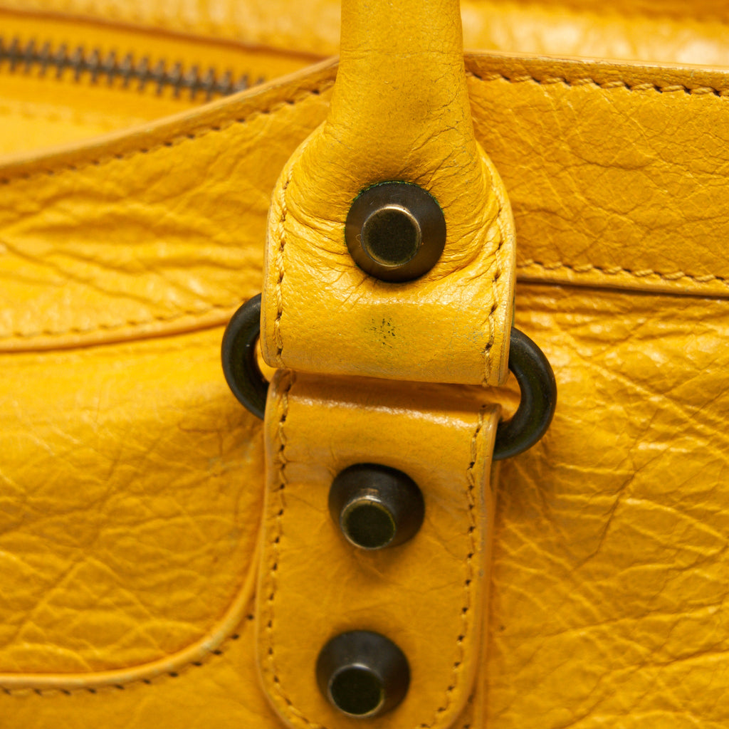 BALENCIAGA CLASSIC CITY BAG YELLOW RUTHENIUM HARDWARE