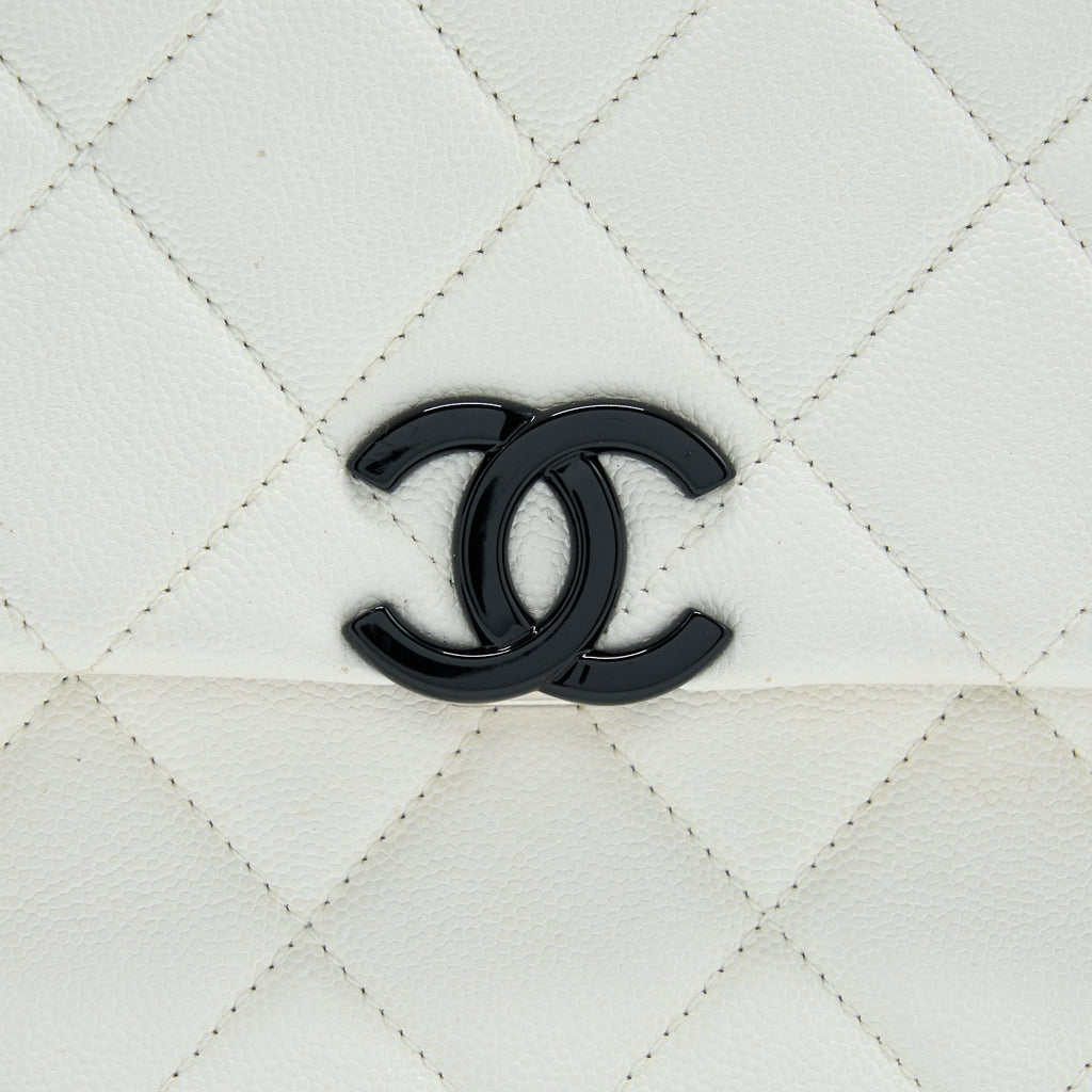 CHANEL SEASONAL FLAP BAG CAVIAR WHITE WITH BLACK HARDWARE