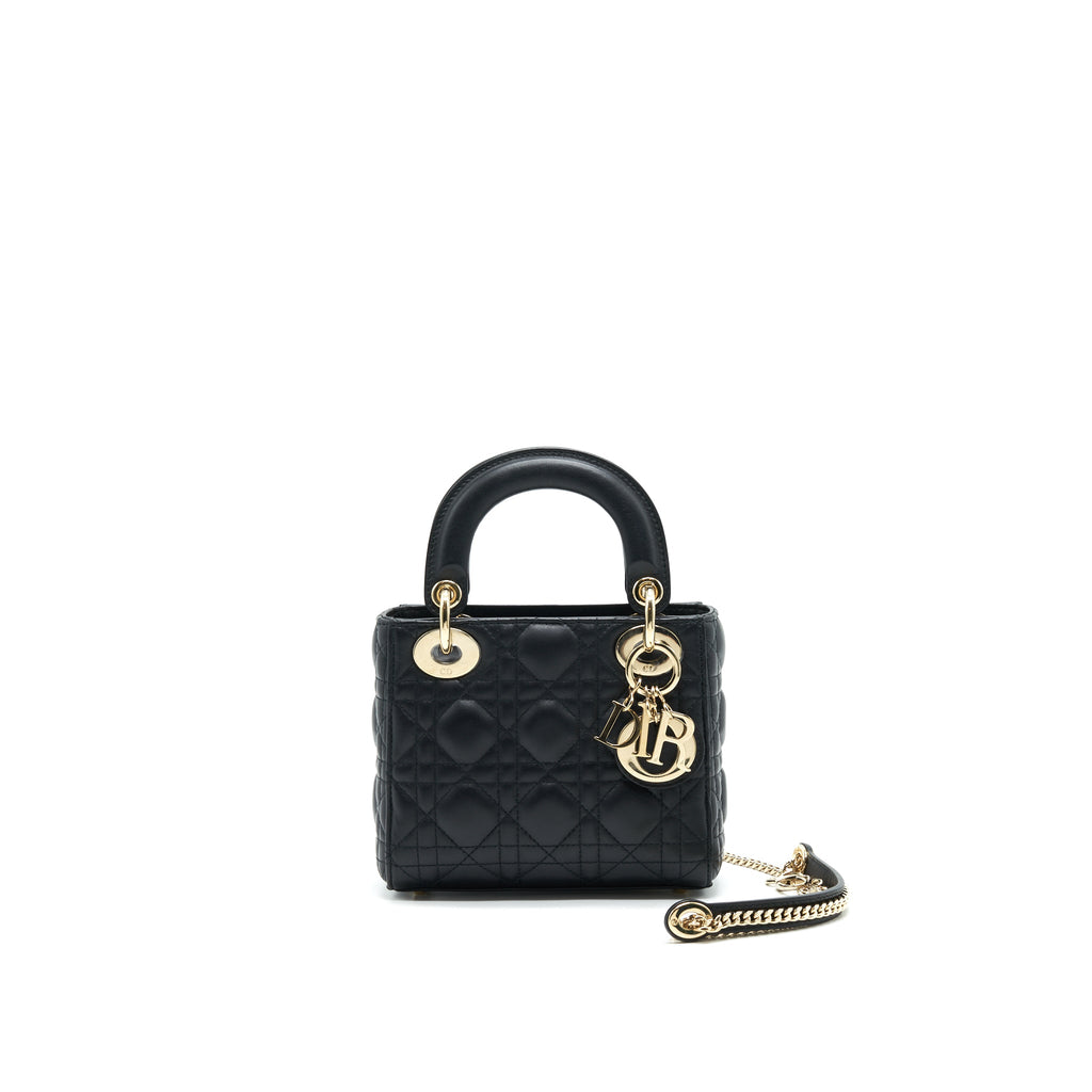 DIOR MINI LADY DIOR TOTE BAG LAMBSKIN BLACK LGHW