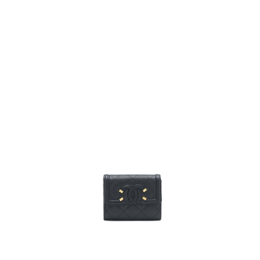 CHANEL FILIGREE FLAP CARD HOLDER CAVIAR BLACK GHW