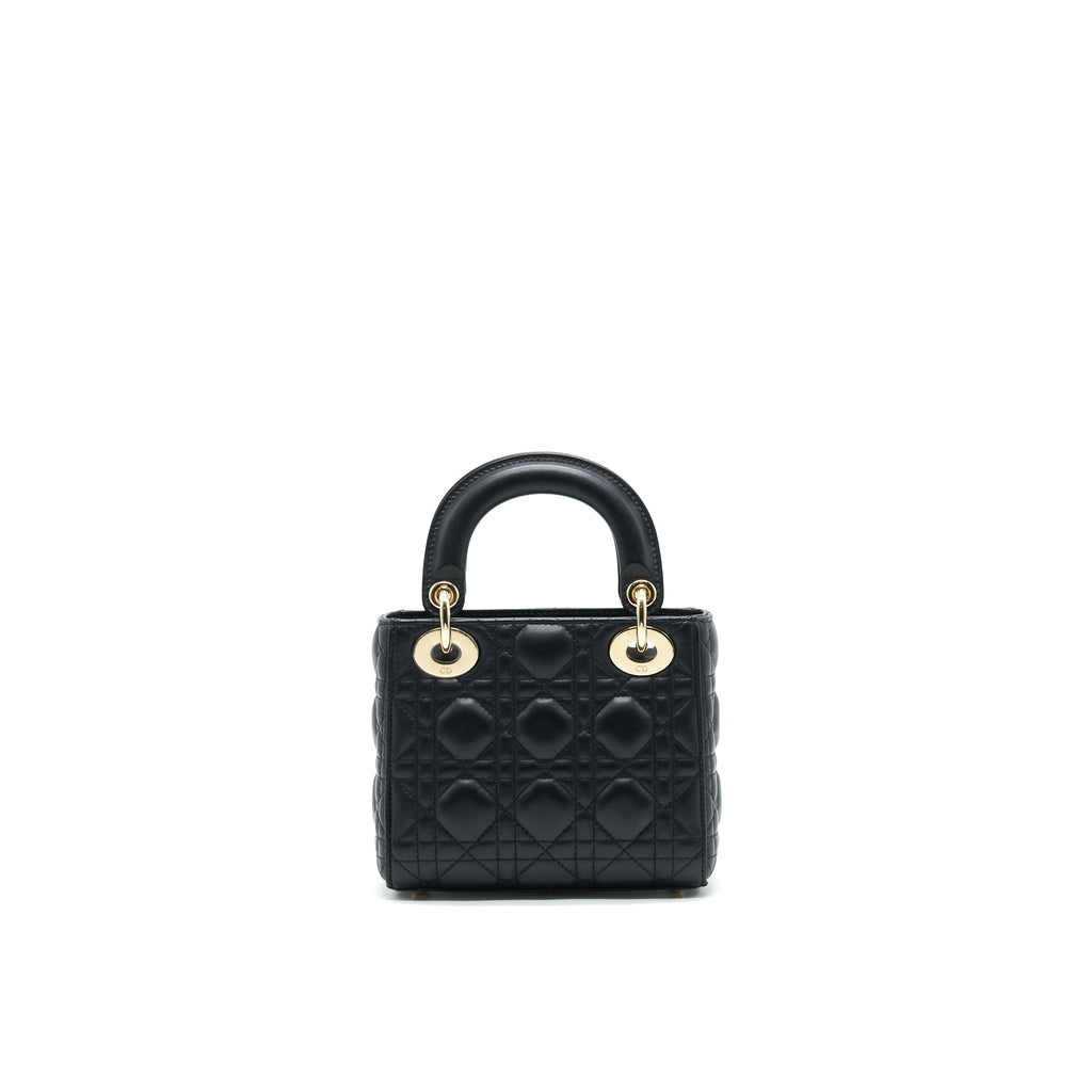 DIOR MINI LADY DIOR TOTE BAG LAMBSKIN BLACK LGHW