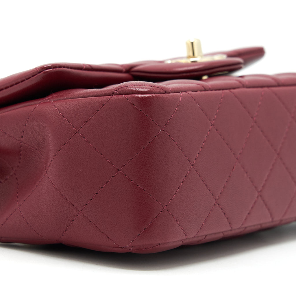 CHANEL 22C MINI RECTANGULAR FLAP BAG LAMBSKIN DARK RED LGHW MICROCHIP