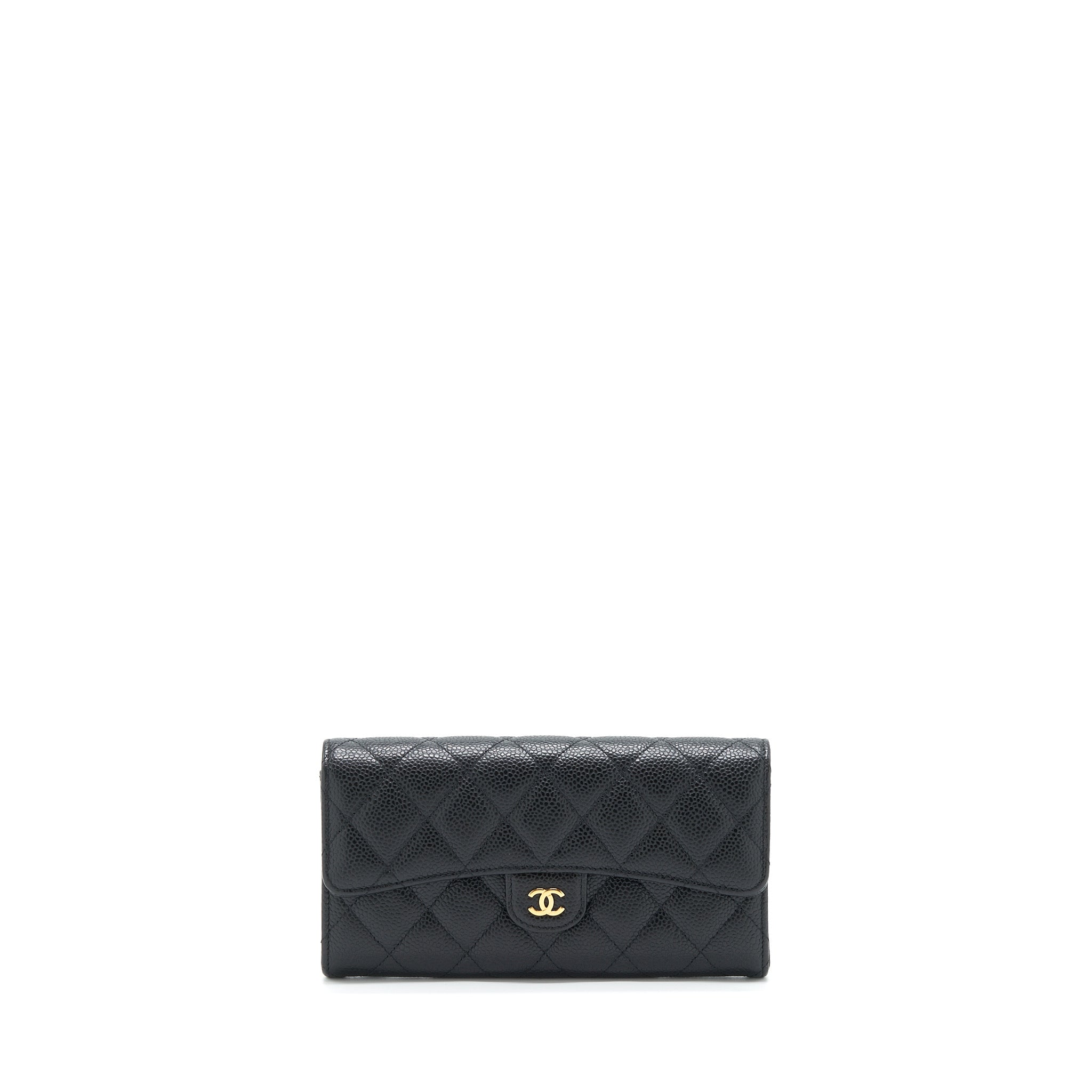 CHANEL CLASSIC LONG FLAP WALLET CAVIAR BLACK GHW